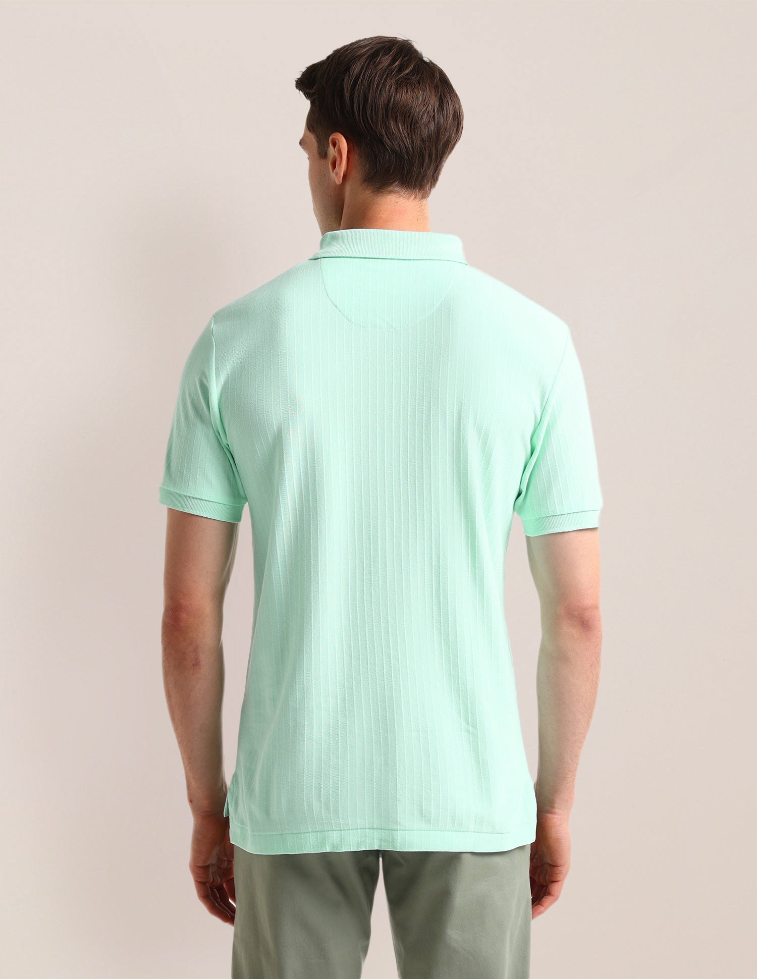 Textured Slim Cotton Polo Shirt Light Green - U.S. Polo Assn. India | Large