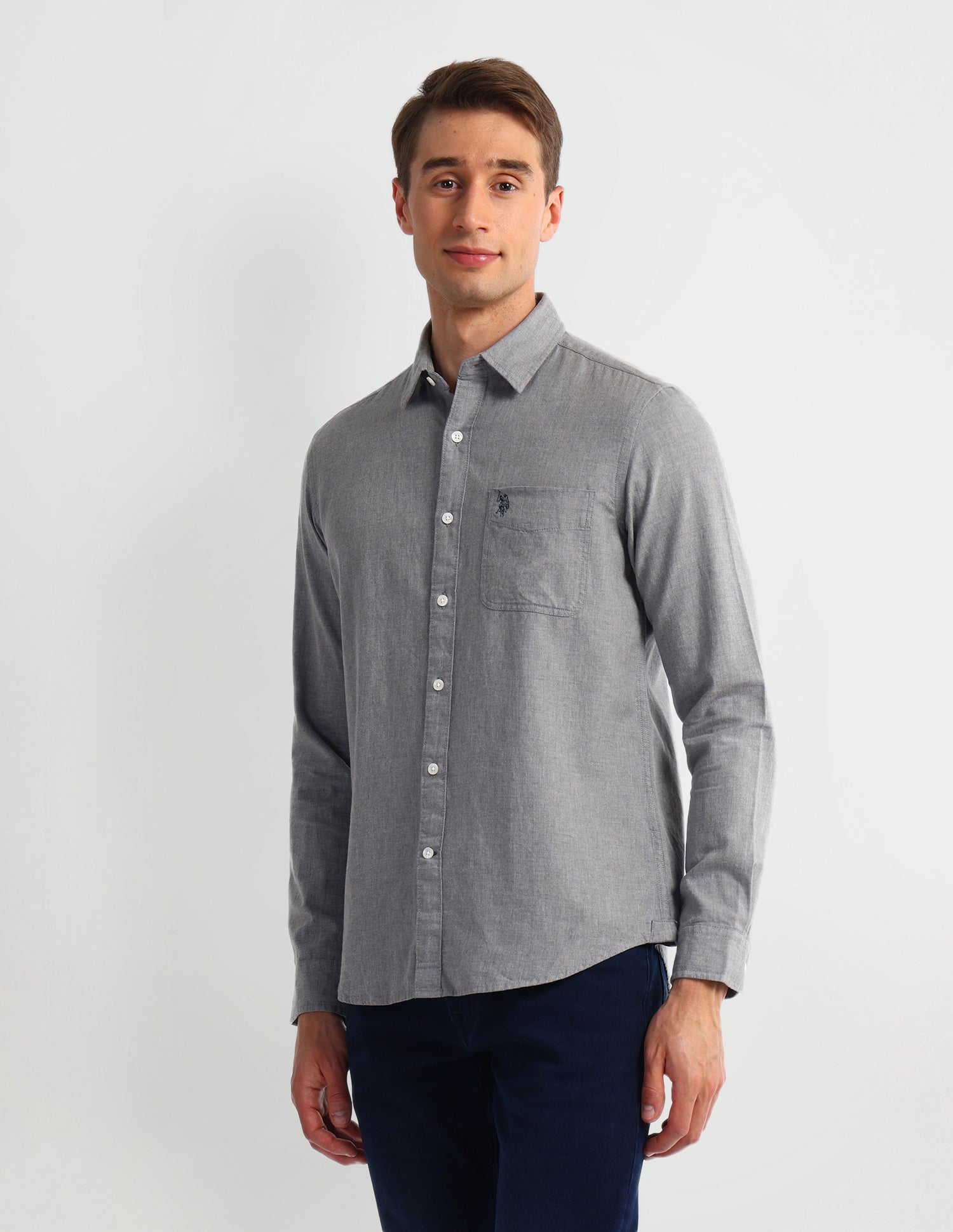 Solid Slim Fit Shirt Grey - U.S. Polo Assn. India | Large