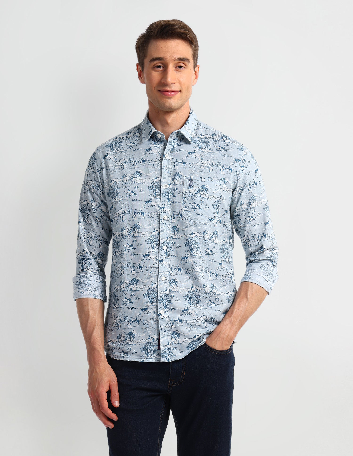 All-over Slim Fit Shirt Light-Grey - U.S. Polo Assn. India | Large