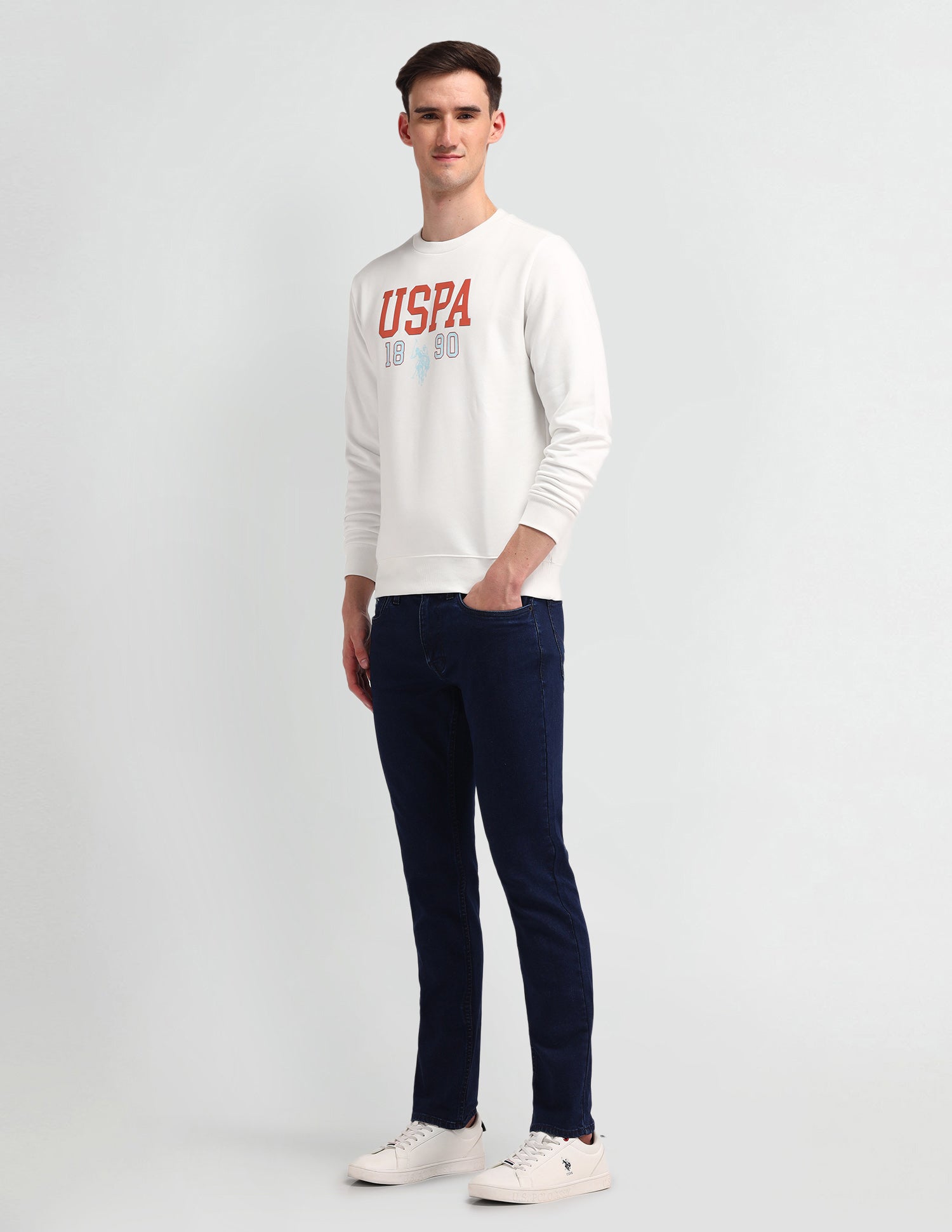 Crew Neck Brand Printed Sweatshirt Ivory - U.S. Polo Assn. India | Large