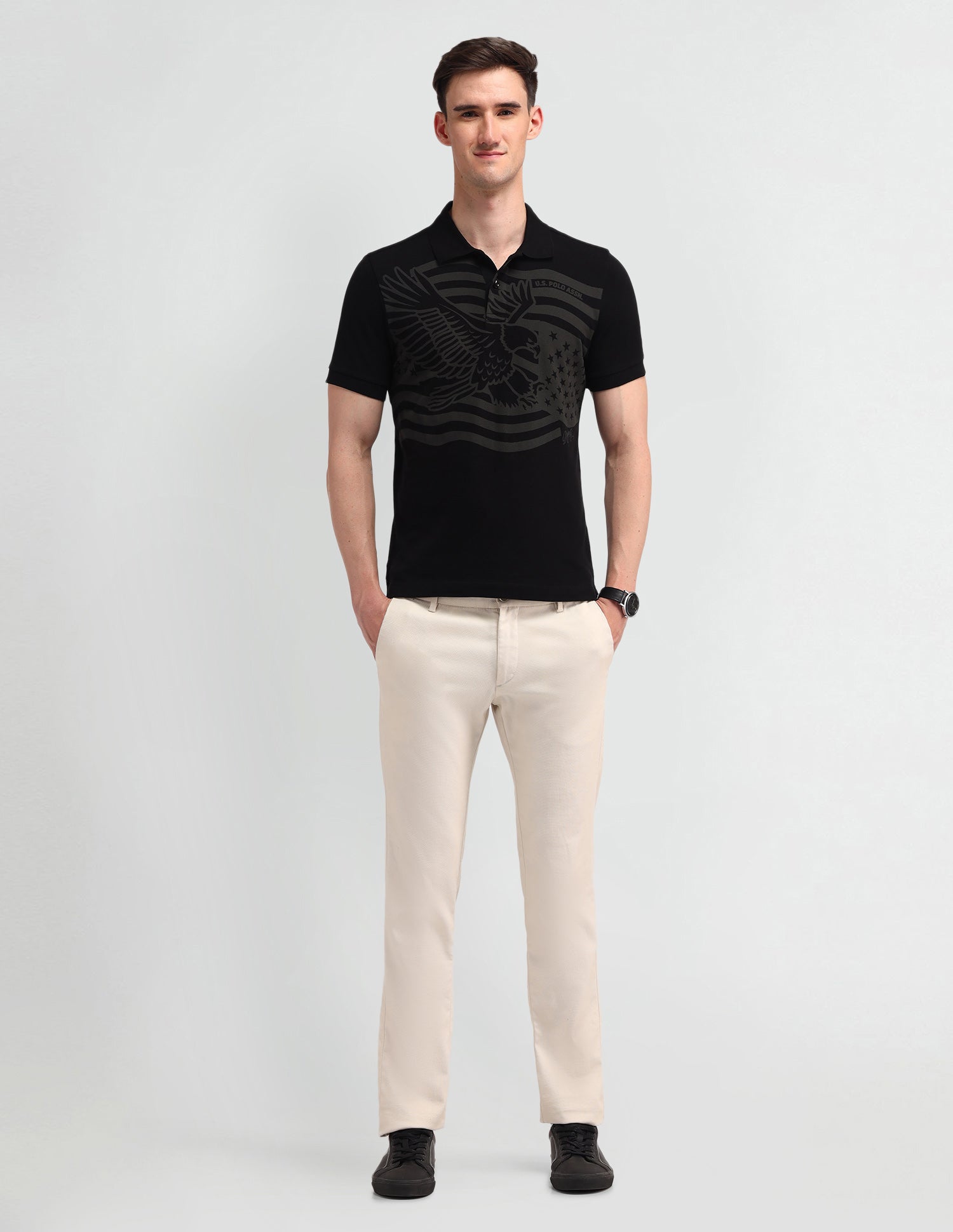 Graphic Printed Muscle Fit Polo Shirt Black - U.S. Polo Assn. India | Large