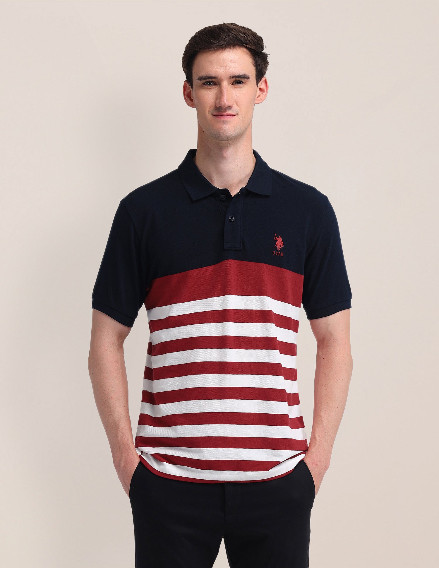 Horizontal Striped Slim Fit Polo Shirt Navy - U.S. POLO ASSN. | Large