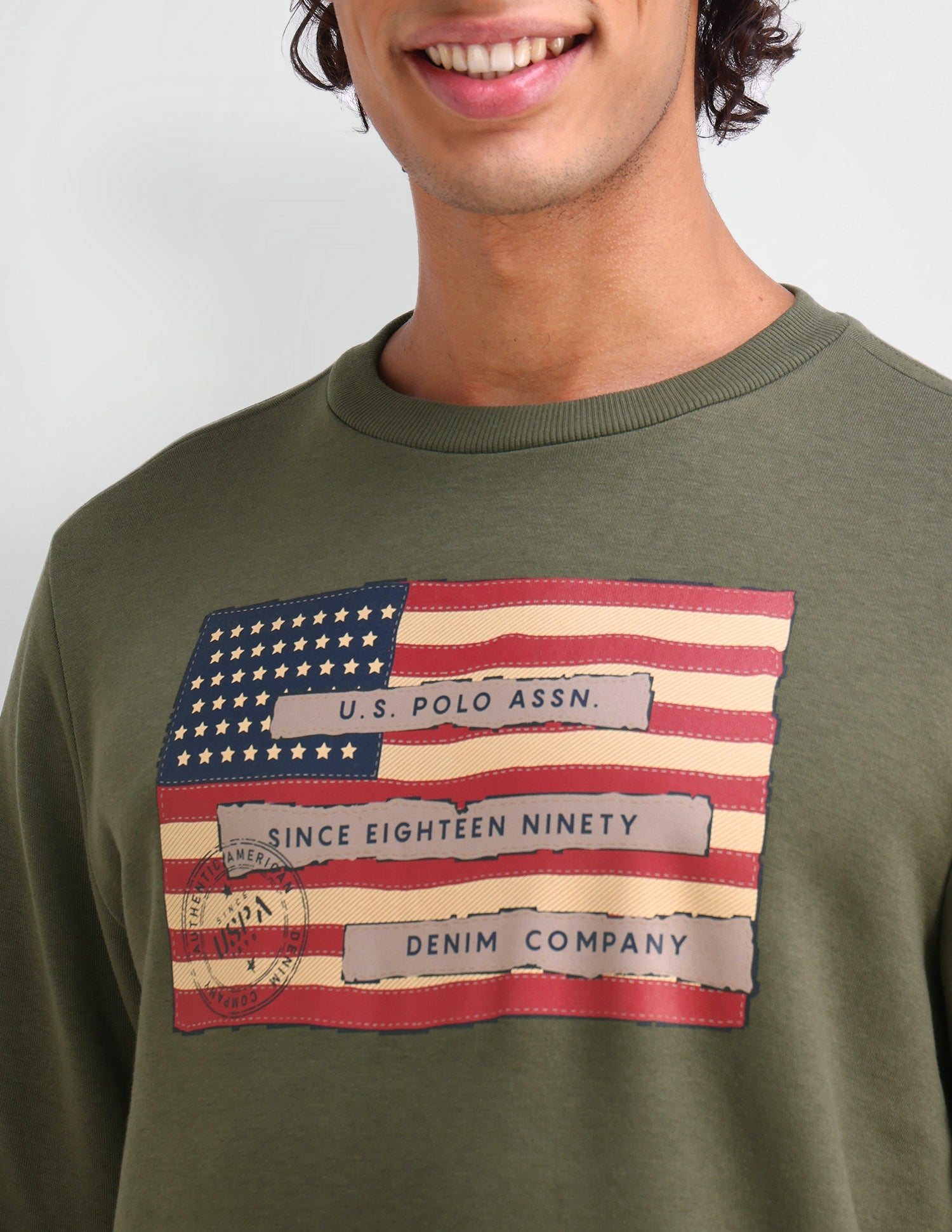Crew Neck Graphic printed Sweatshirt Olive - U.S. POLO ASSN. | Large