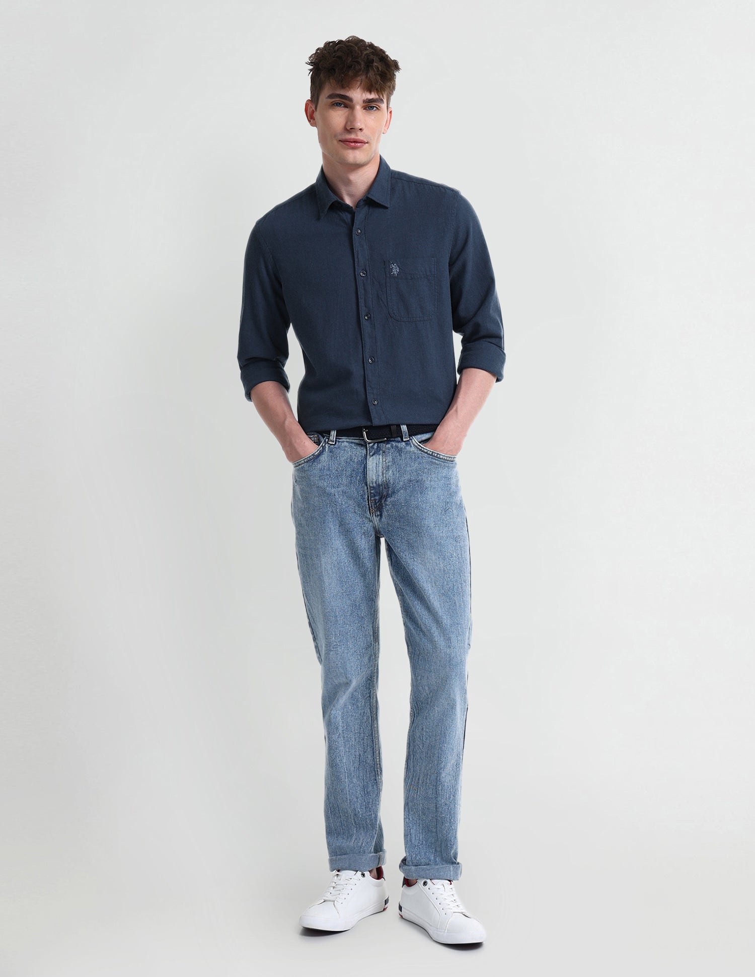Solid Slim Fit Shirt Navy - U.S. Polo Assn. India | Large