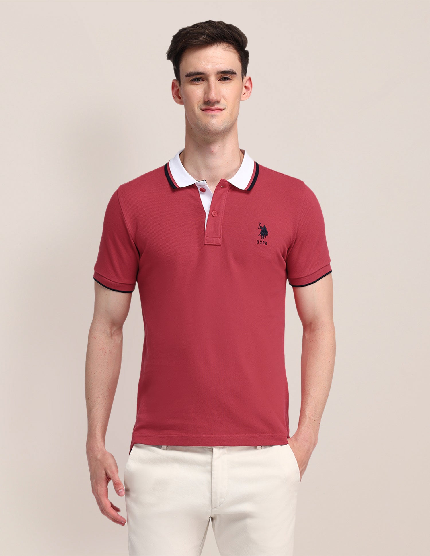 Solid Slim Fit Polo Shirt Red - U.S. Polo Assn. India | Large