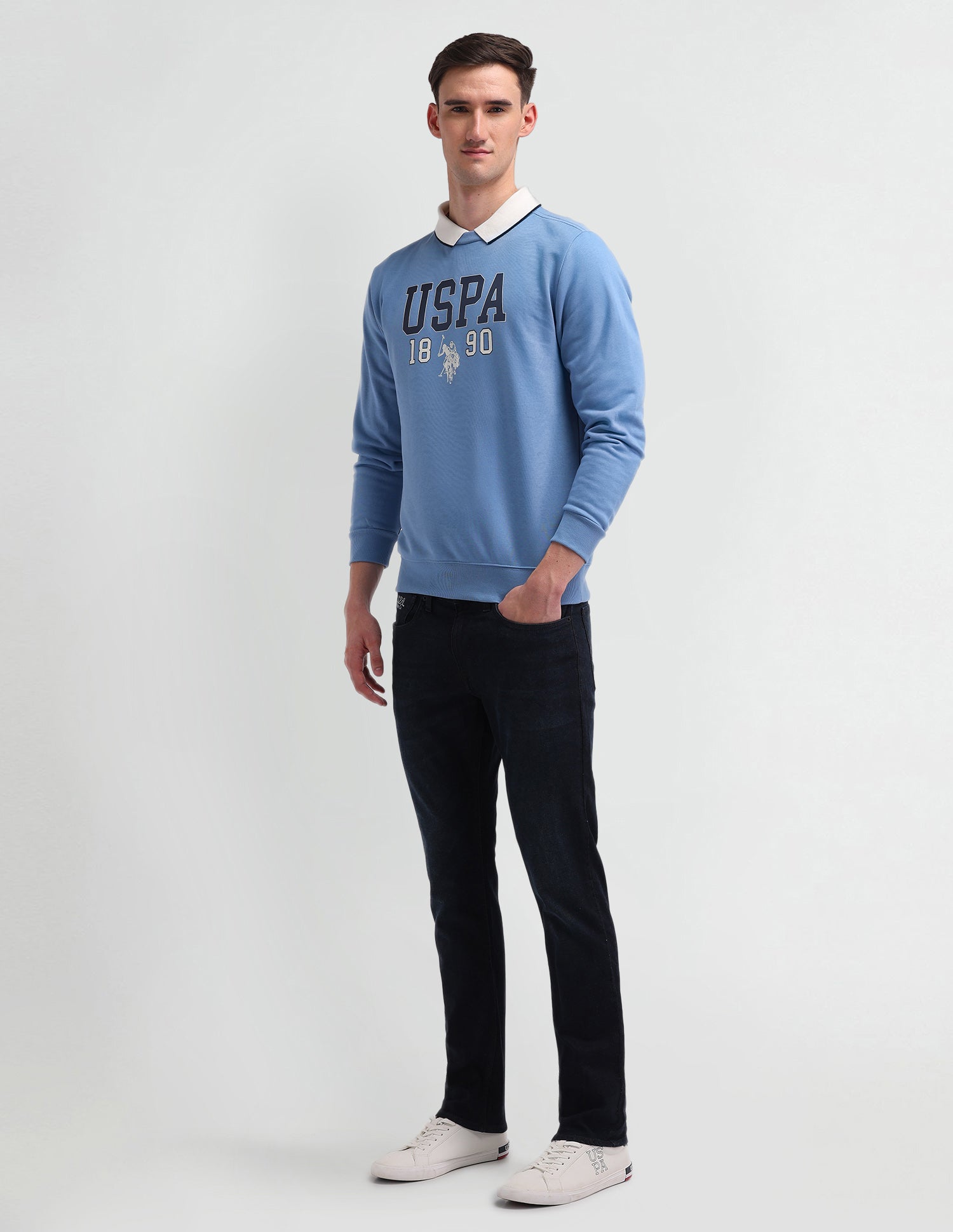 Crew Neck Brand Printed Sweatshirt Blue - U.S. Polo Assn. India | Large
