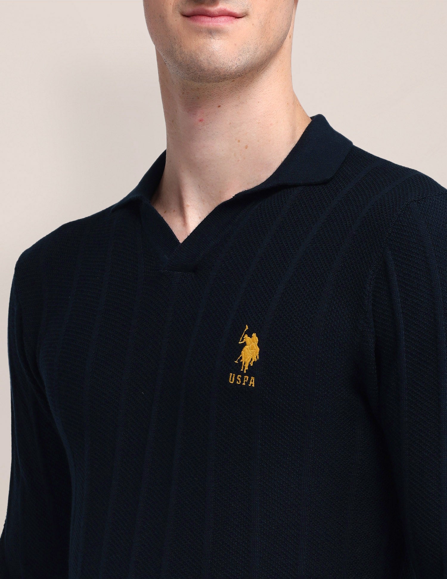 Polo Neck Textured Sweater Navy - U.S. POLO ASSN. | Large