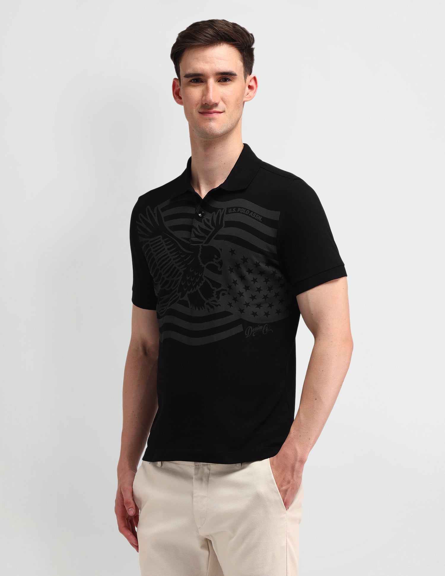 Graphic Printed Muscle Fit Polo Shirt Black - U.S. Polo Assn. India | Large