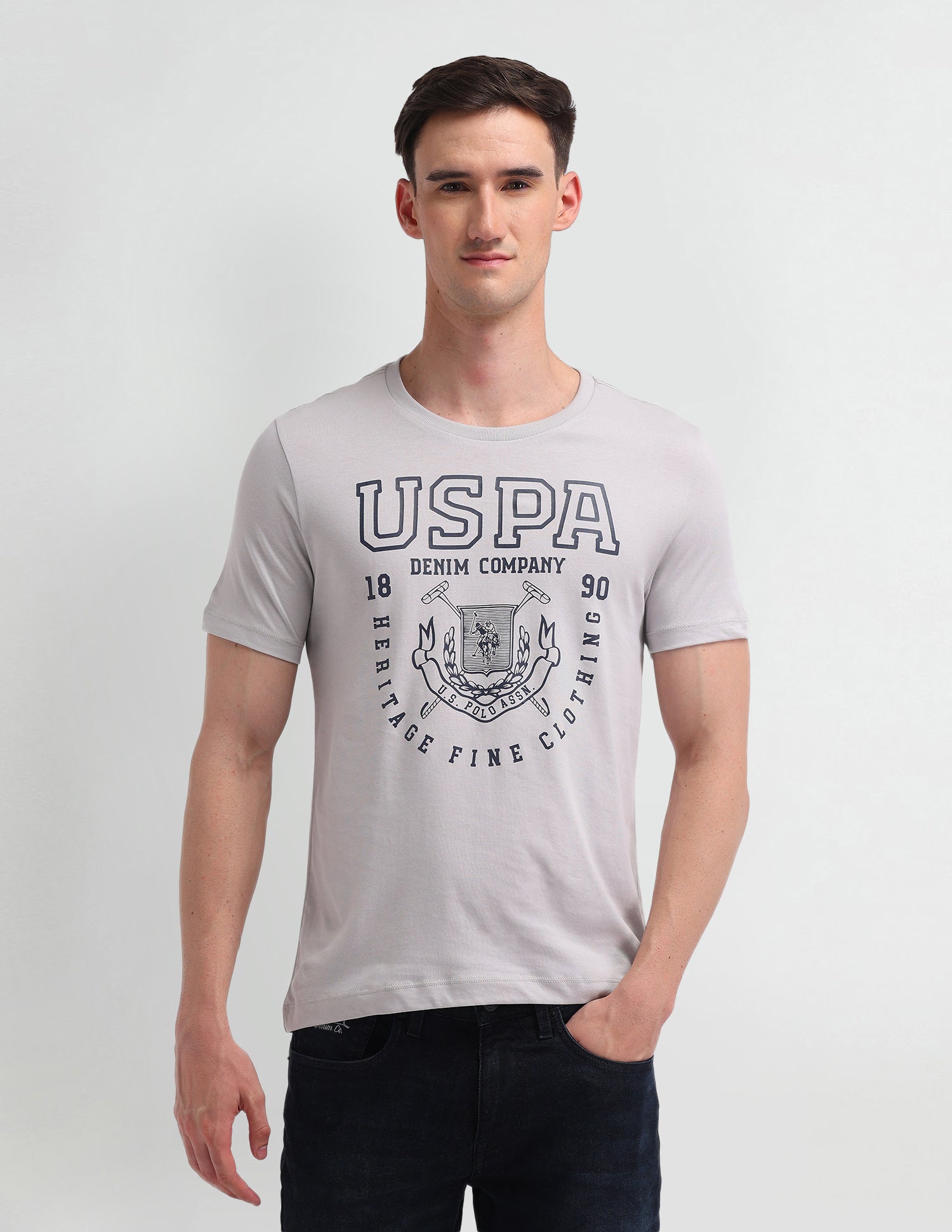 Graphic Printed Muscle Fit T-Shirt Dk Grey - U.S. Polo Assn. India | Large