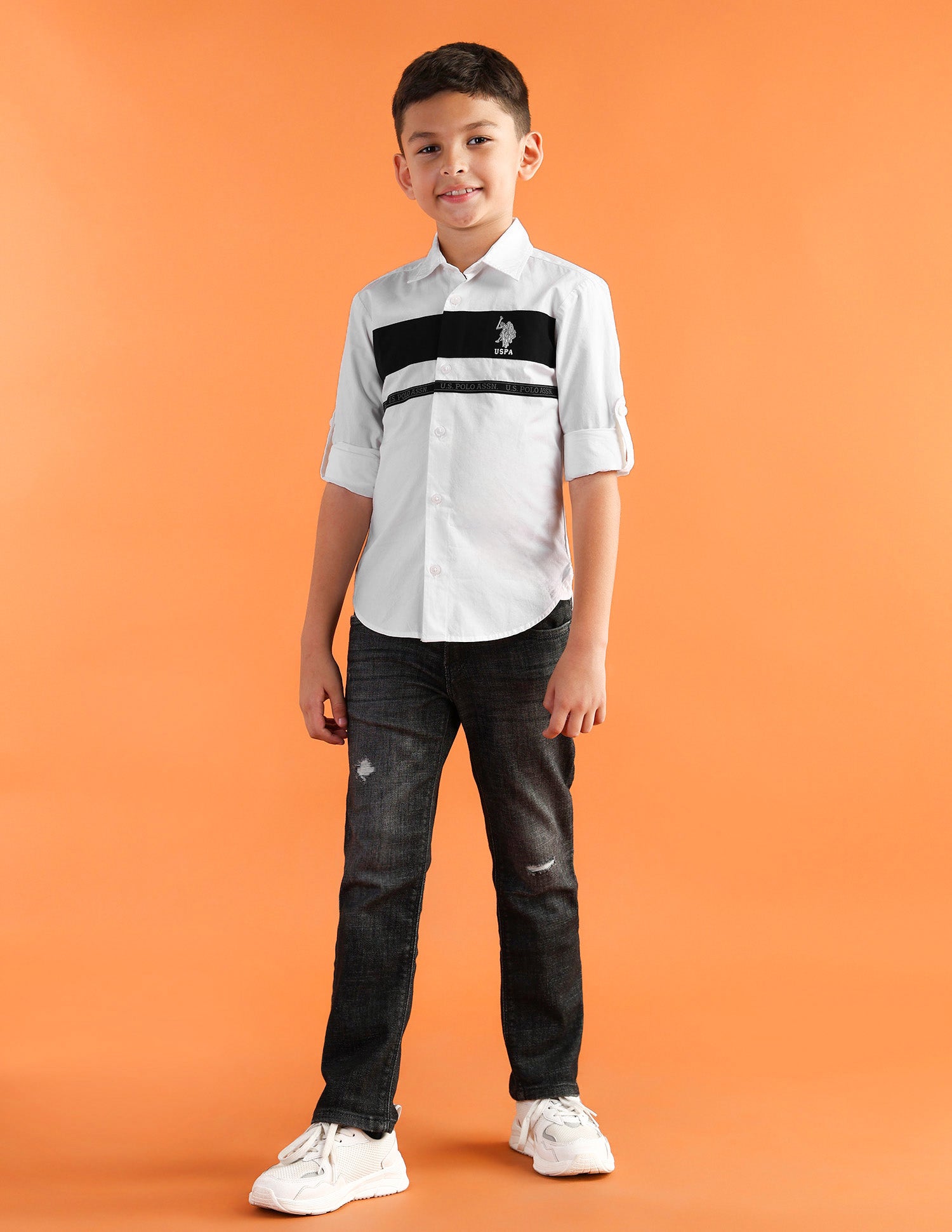 Boys Regular Fit Dobby Weave Shirt White - U.S. POLO ASSN. | Large