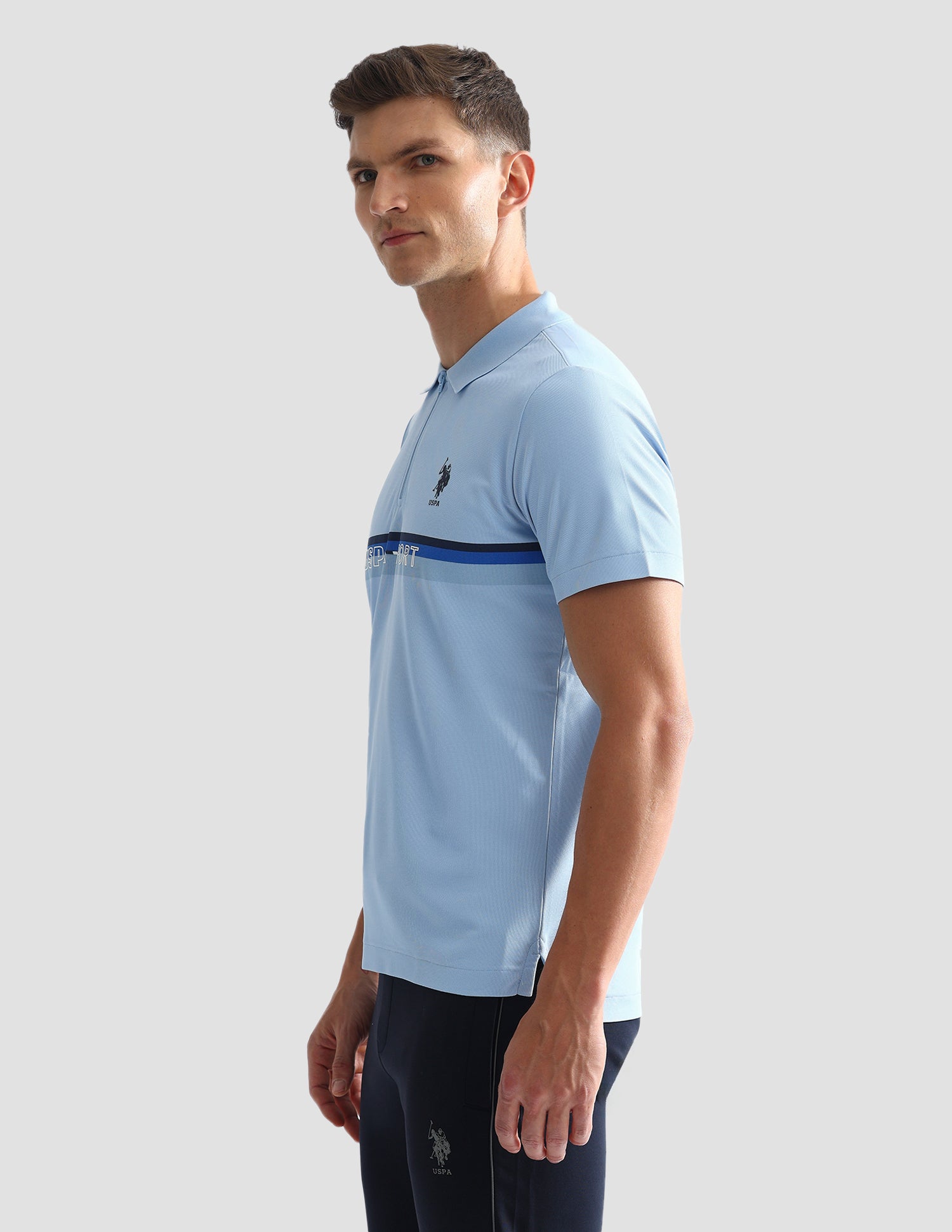 Horizontal Striped Slim Polo Shirt Light Blue - U.S. Polo Assn. India | Large