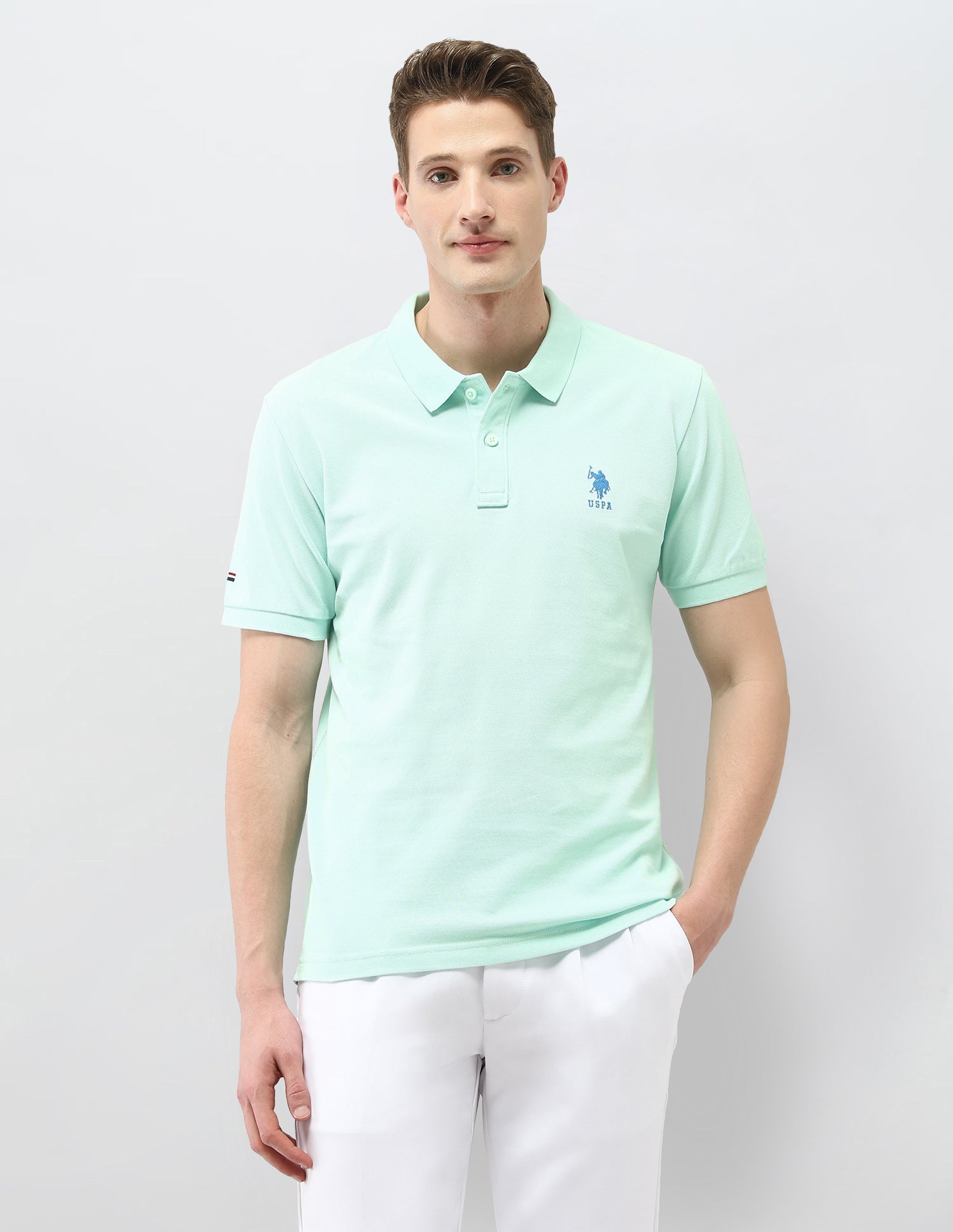 Solid Slim Fit Polo Shirt Aqua - U.S. Polo Assn. India | Large