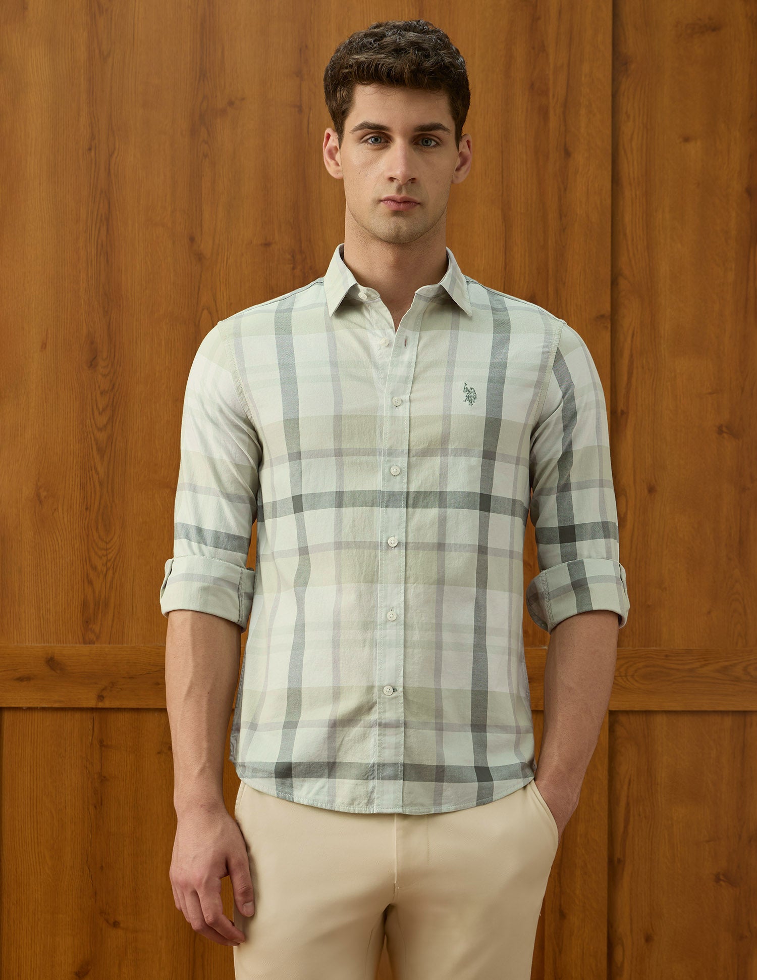 Plaid Checked Equestrian Aisle Theater Shirt Light Green - U.S. POLO ASSN. | Large