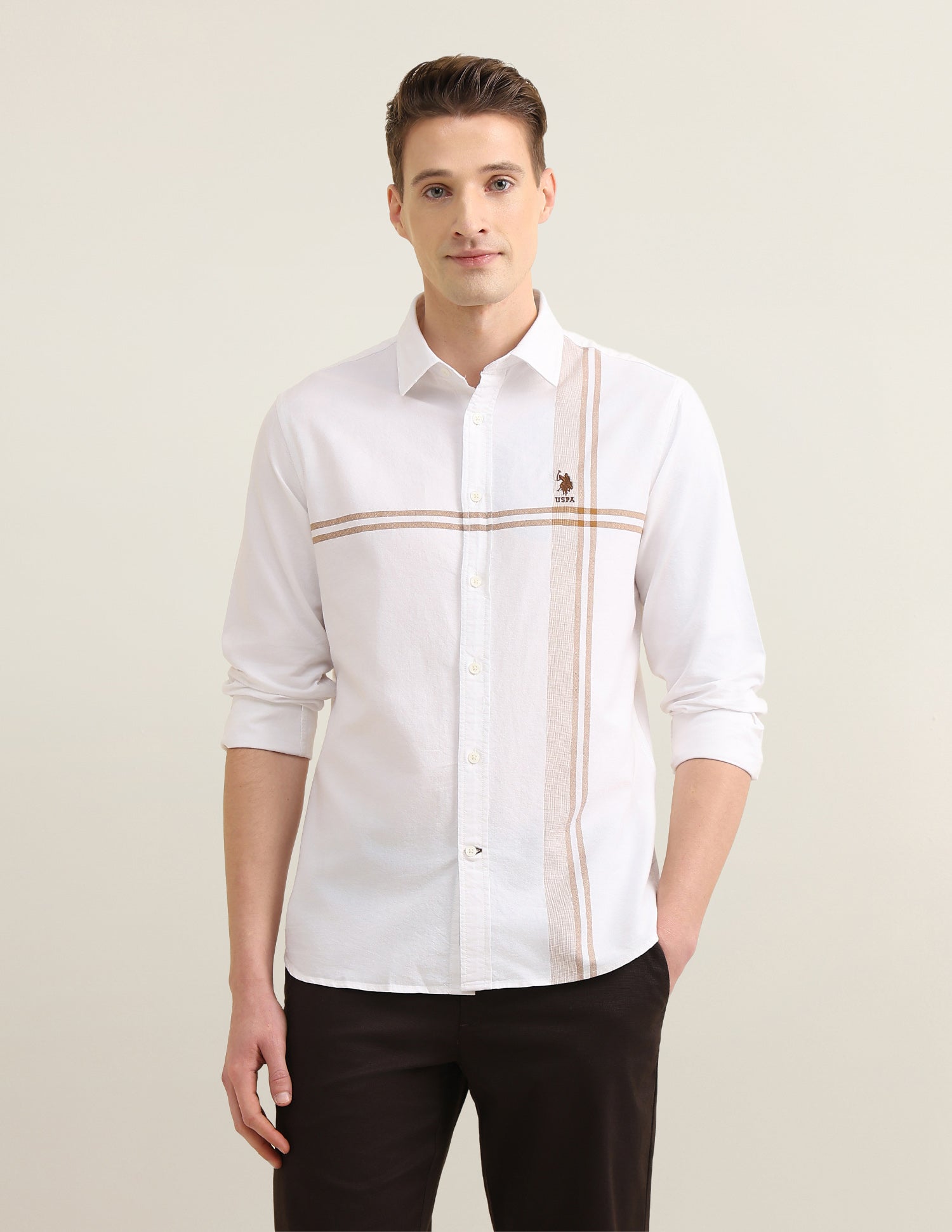 Vertical Striped Sotogrande Shirt Khaki - U.S. Polo Assn. India | Large