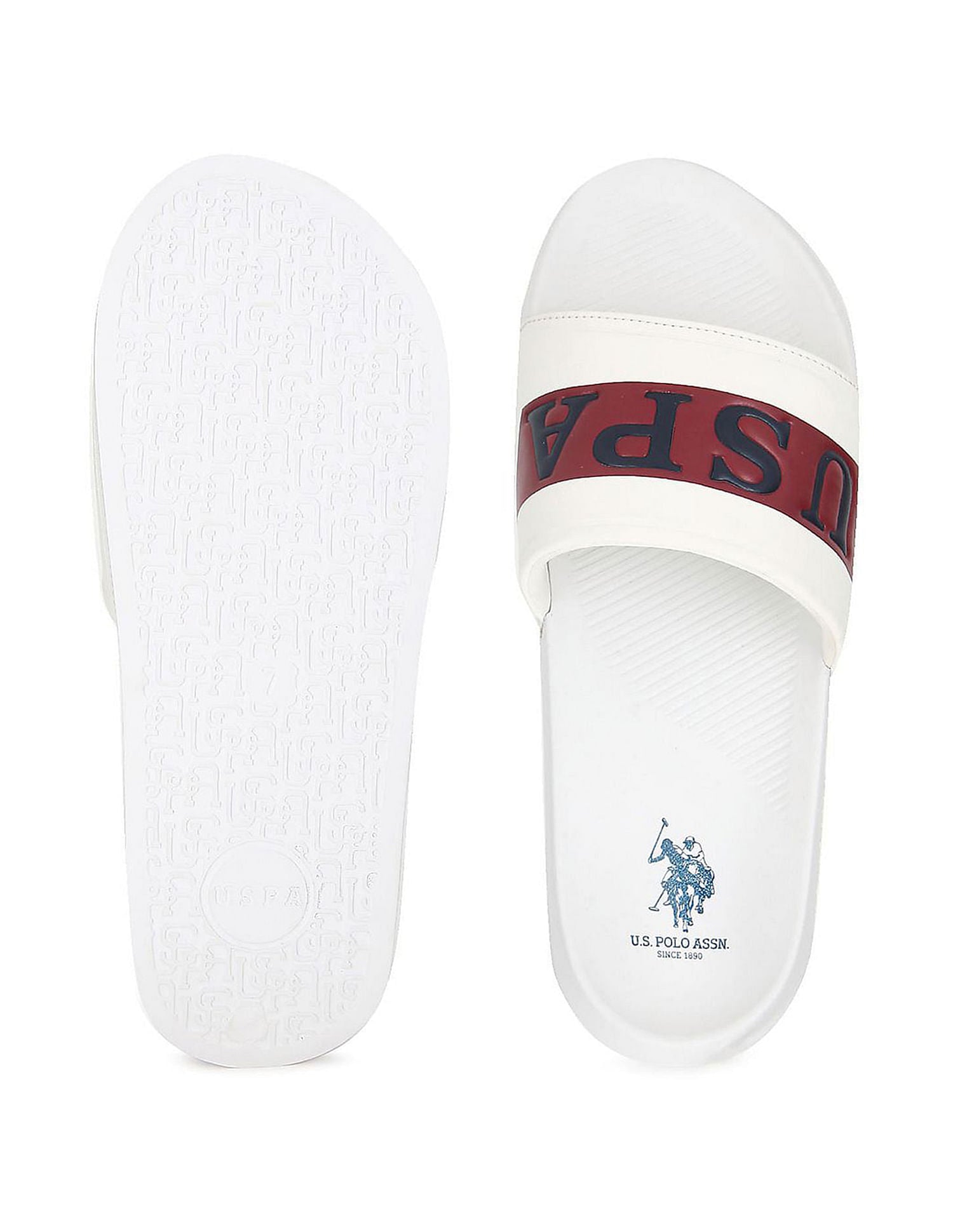 Men Brand Print Harvey 6.0 Slides White - U.S. Polo Assn. India | Large