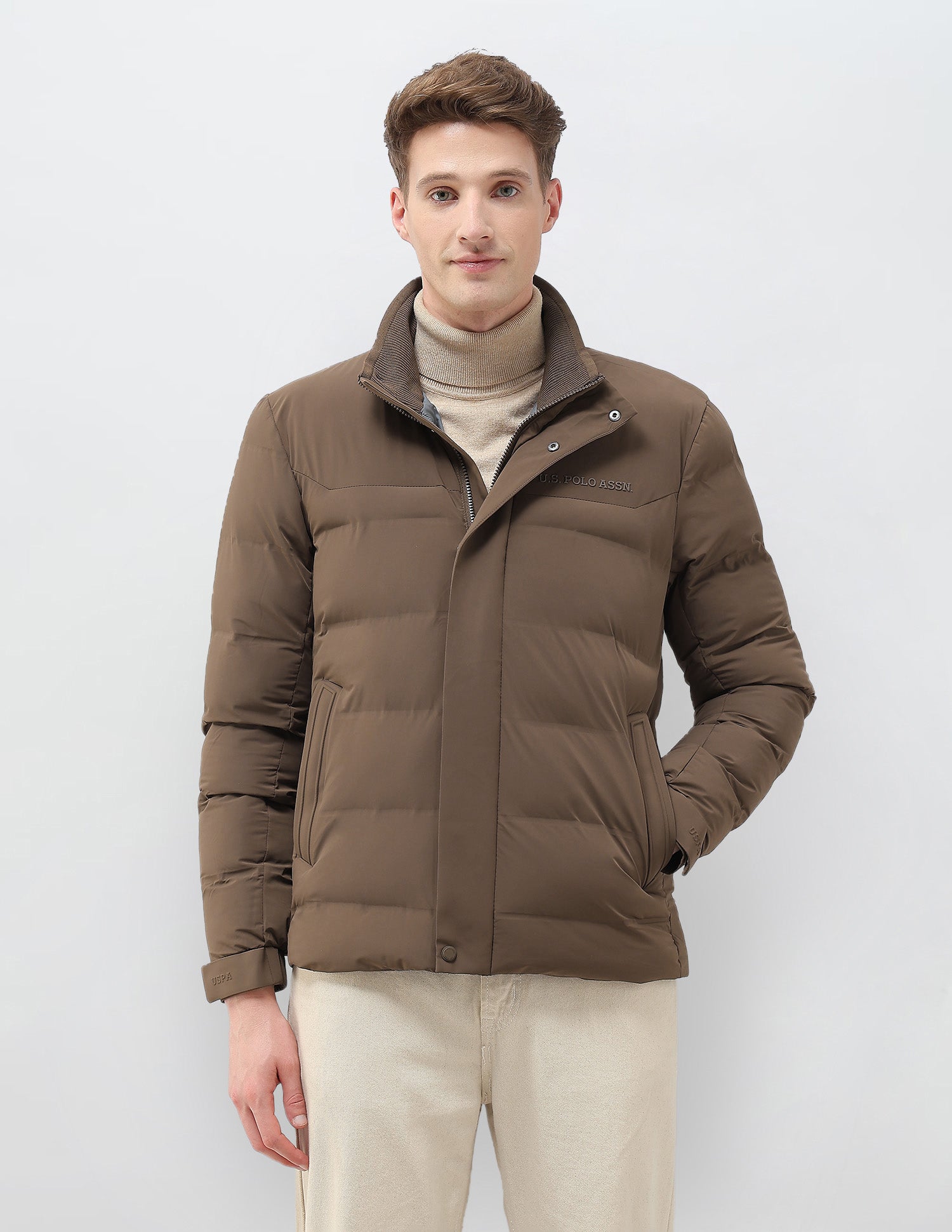 High Neck Regular Fit Smartheat Jacket Brown - U.S. POLO ASSN. | Large