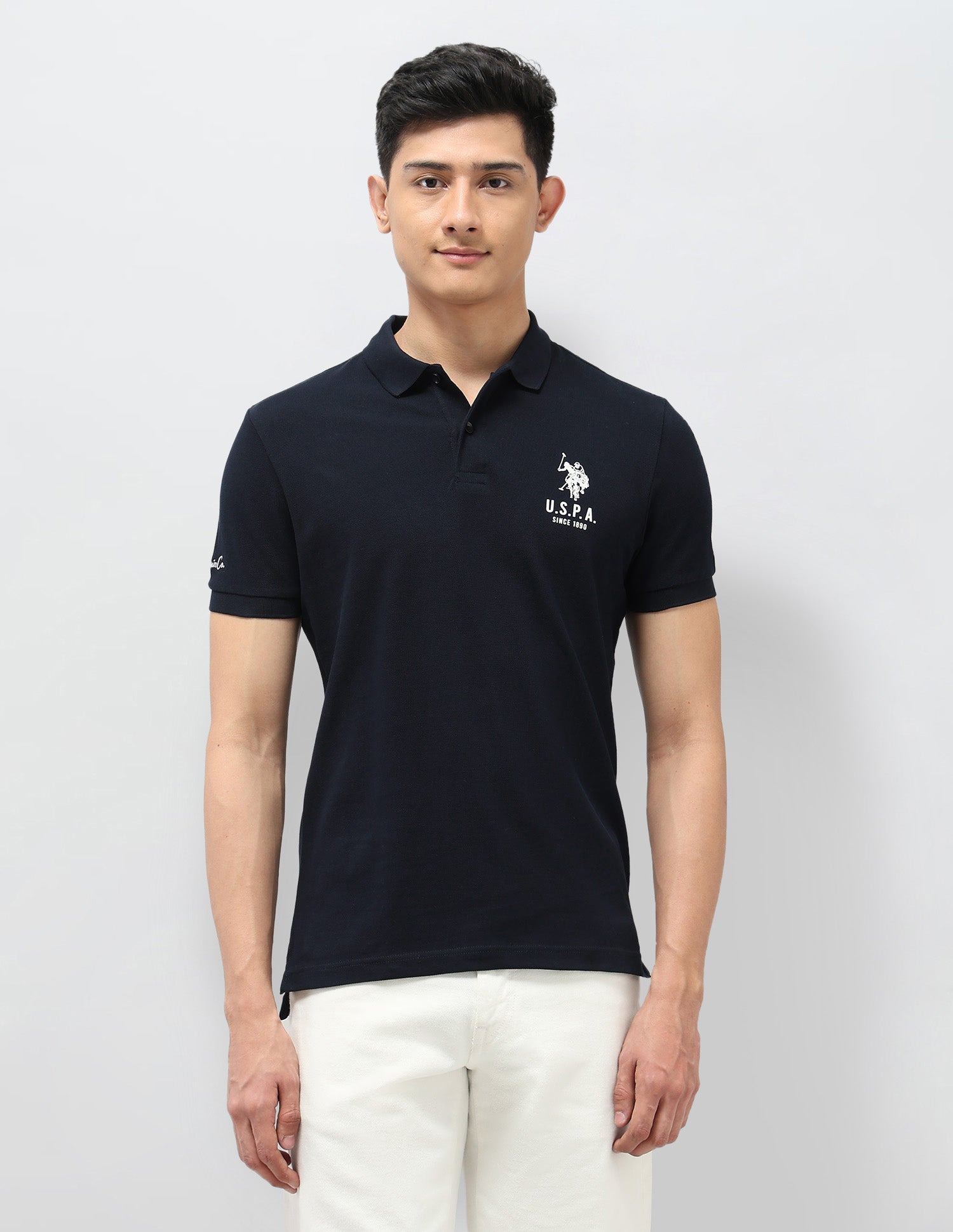 Pure Cotton Muscle Fit Polo Shirt Navy - U.S. Polo Assn. India | Large