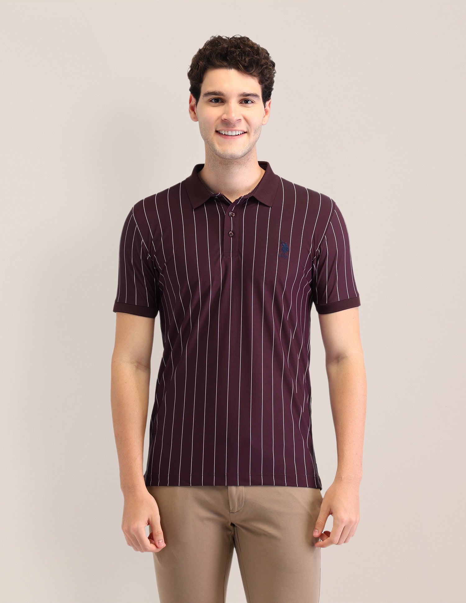 Vertical Striped Slim Fit Polo Shirt Wine - U.S. Polo Assn. India | Large