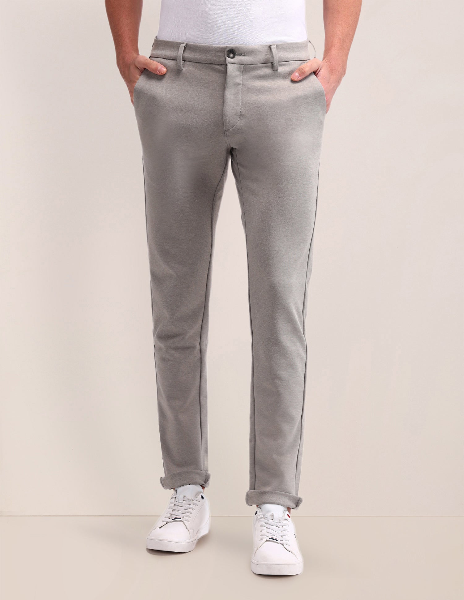 Austin Slim Fit  Solid Trousers Silver - U.S. Polo Assn. India | Large