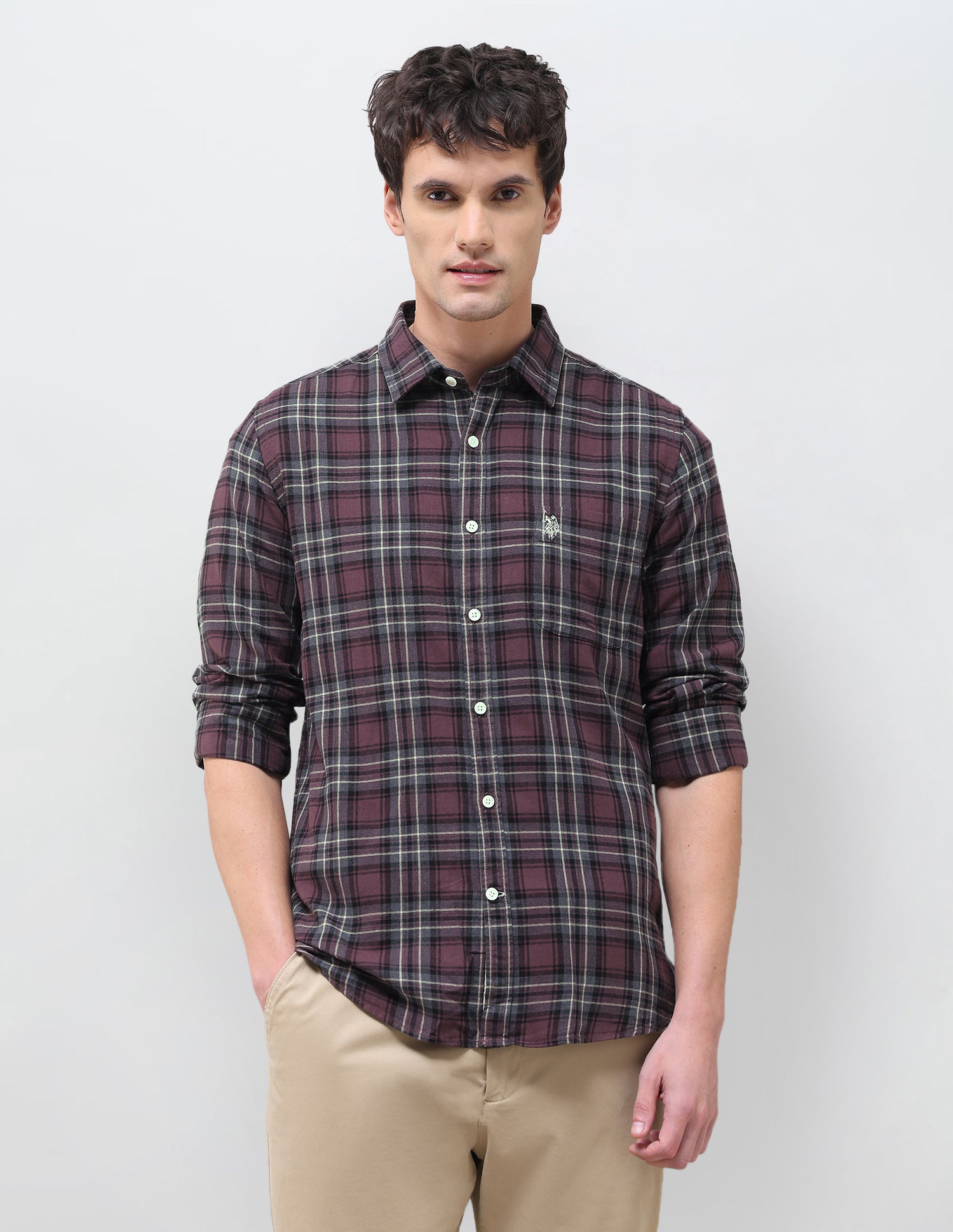 Twill Plaid Checked Shirt Maroon - U.S. Polo Assn. India | Large