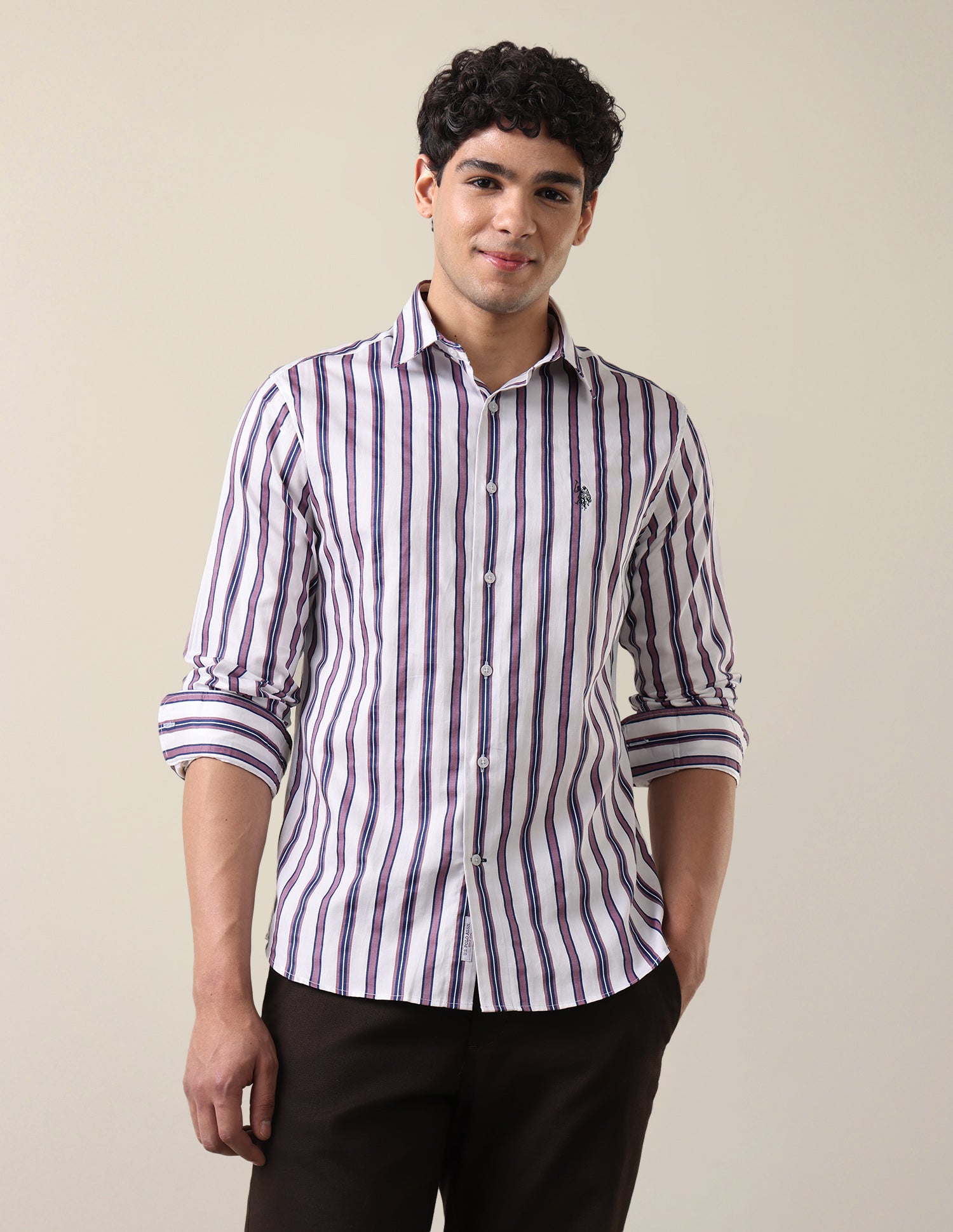 Satin Vertical Striped Shirt Lavender - U.S. Polo Assn. India | Large
