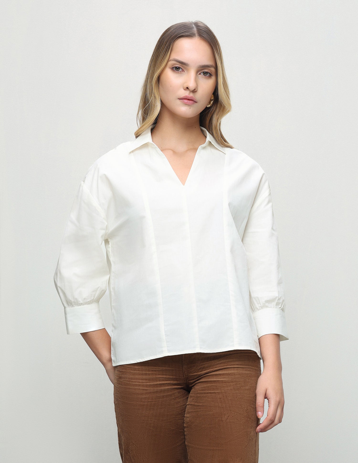 Solid Relaxed Fit Shirt Off White - U.S. Polo Assn. India | Large