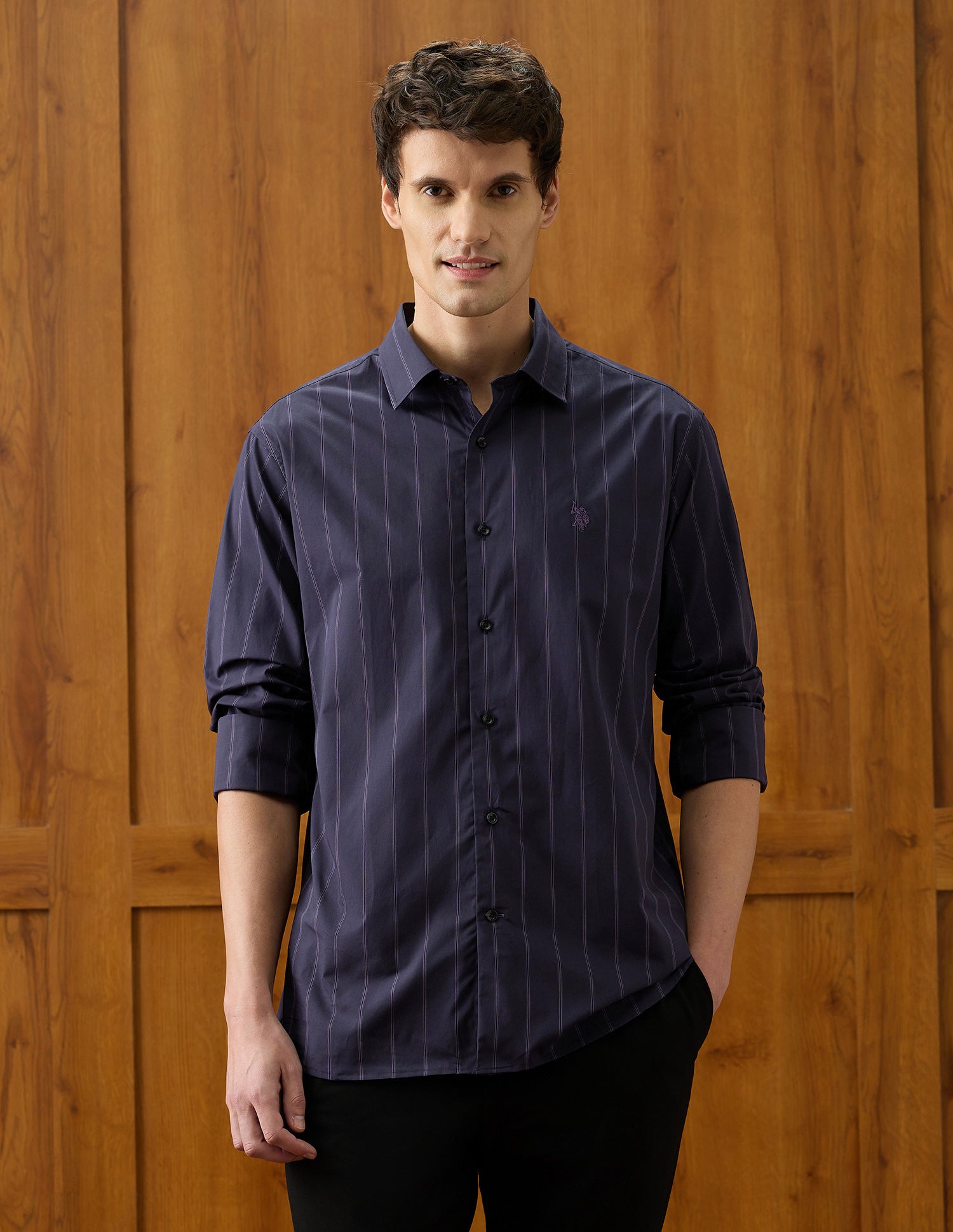 Poplin Plaid Checked Shirt Dark Purple - U.S. Polo Assn. India | Large