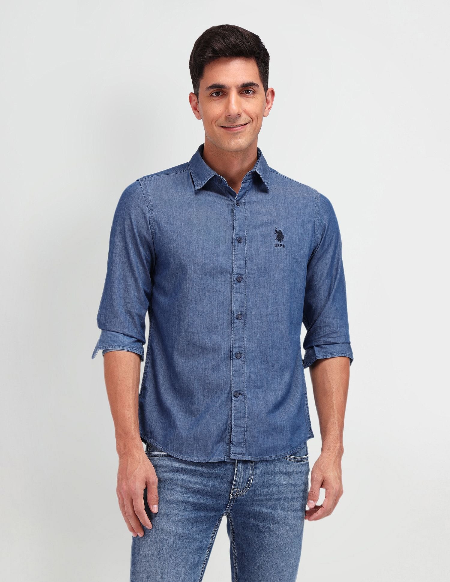 Slim Fit Chambray Shirt Dark Indigo - U.S. POLO ASSN. | Large