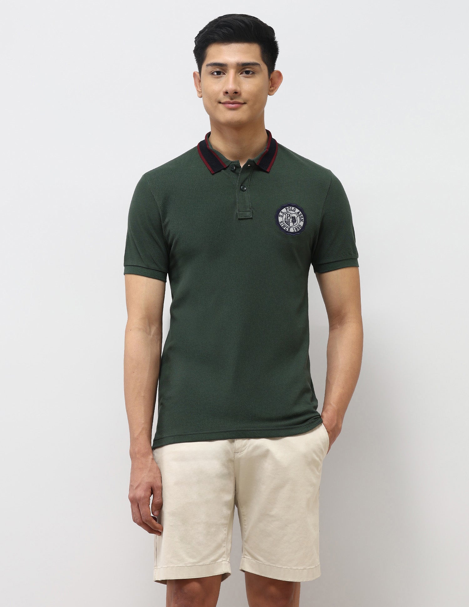Pure Cotton Muscle Fit Polo Shirt Olive - U.S. Polo Assn. India | Large