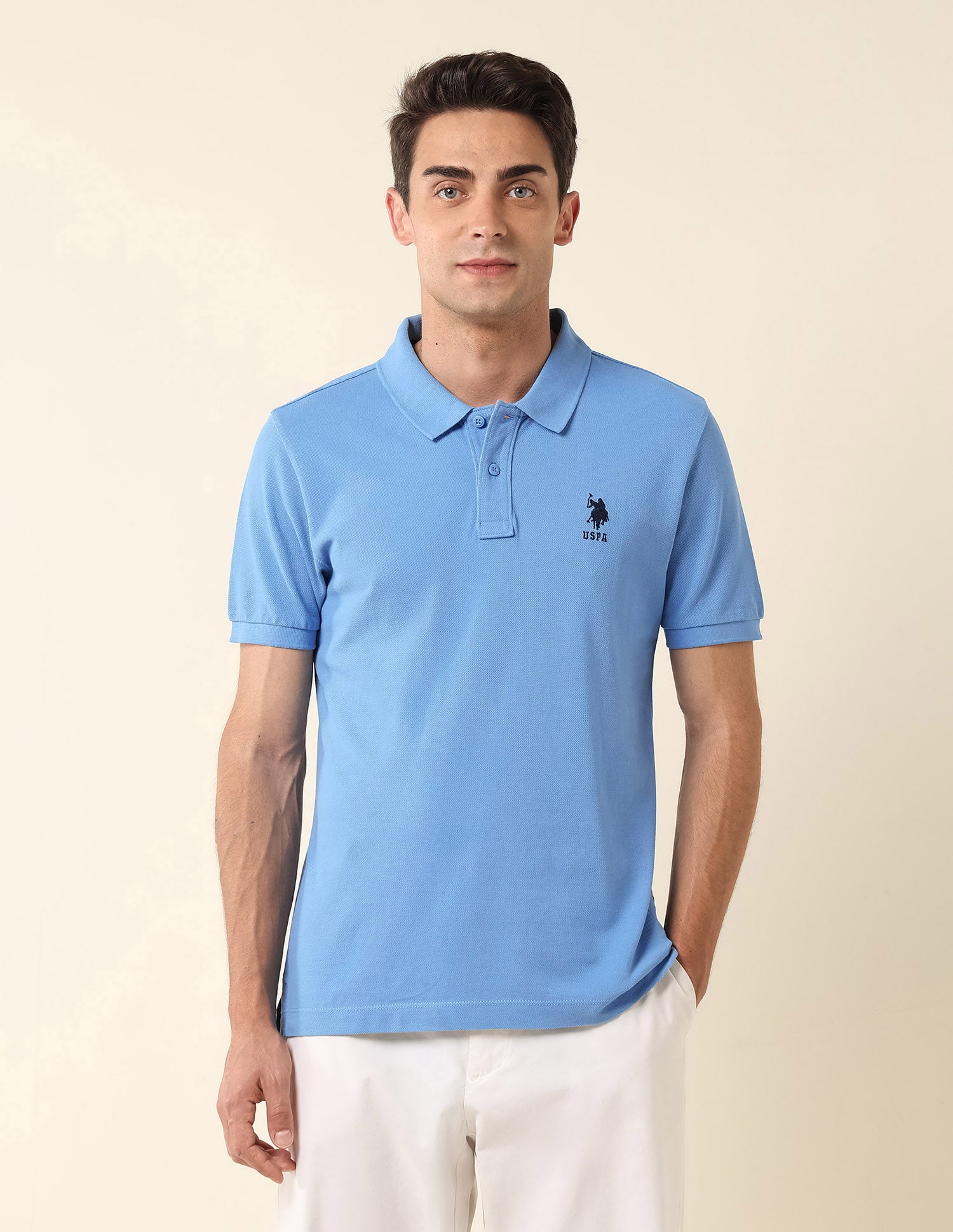 Slim Fit Pure Cotton Polo Shirt Blue - U.S. Polo Assn. India | Large