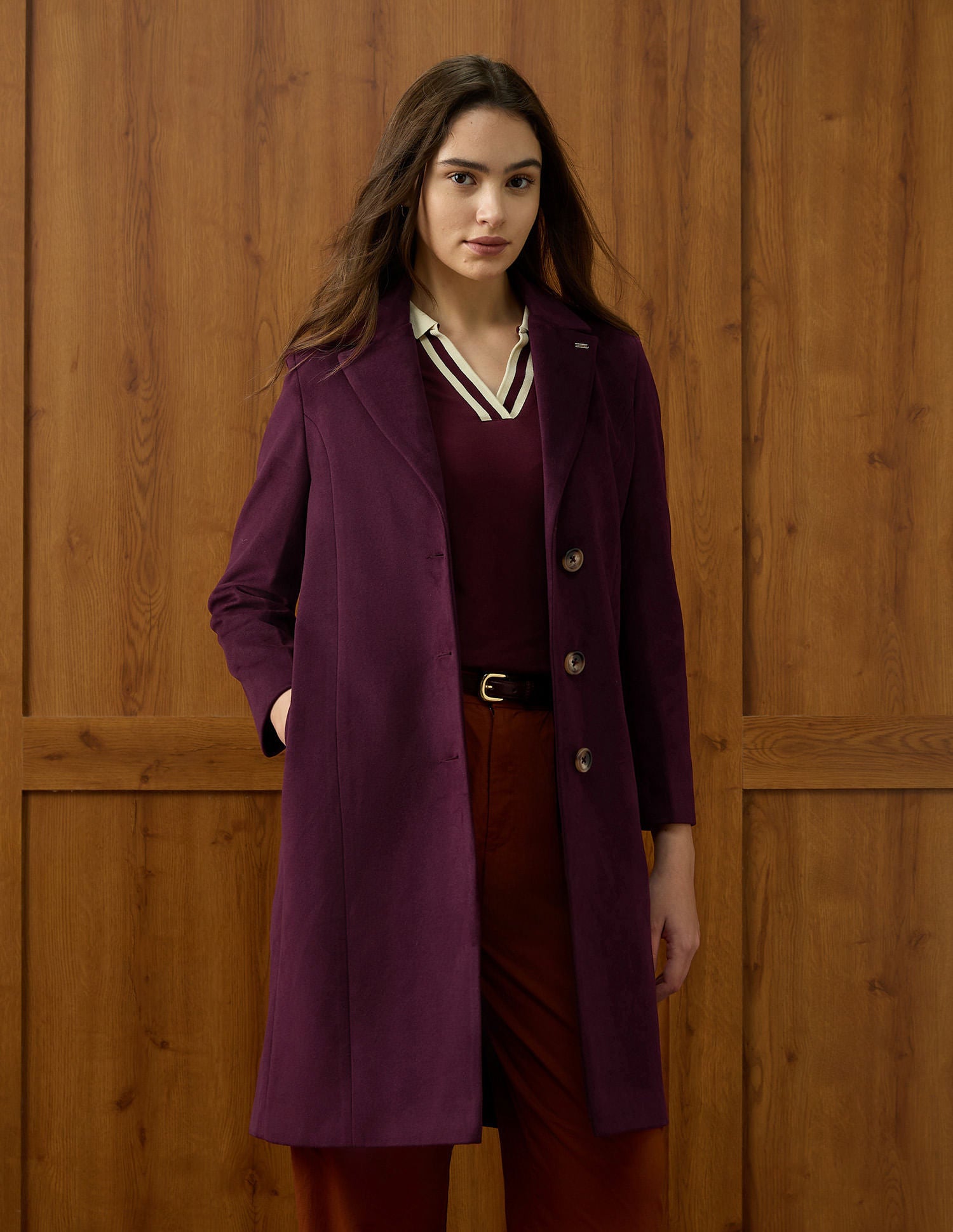 Soild Regular Fit Single Breasted Coat Purple - U.S. POLO ASSN. | Large