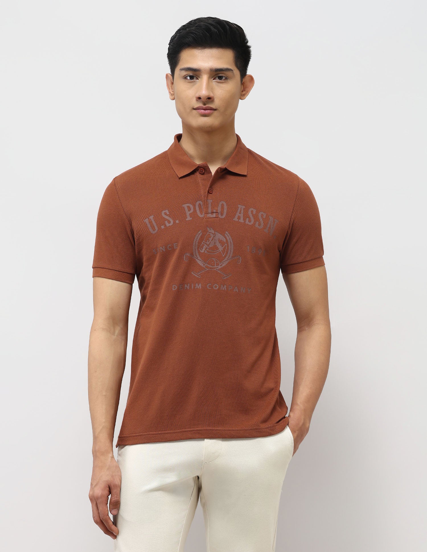Brand Printed Muscle Fit Polo Shirt Rust - U.S. Polo Assn. India | Large