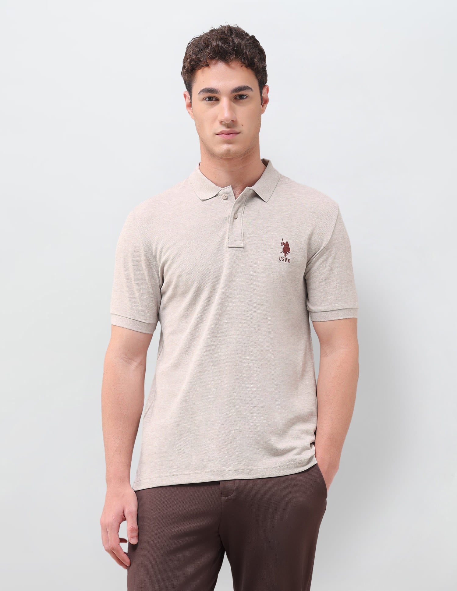 Solid Slim Fit Polo Shirt Beige - U.S. Polo Assn. India | Large