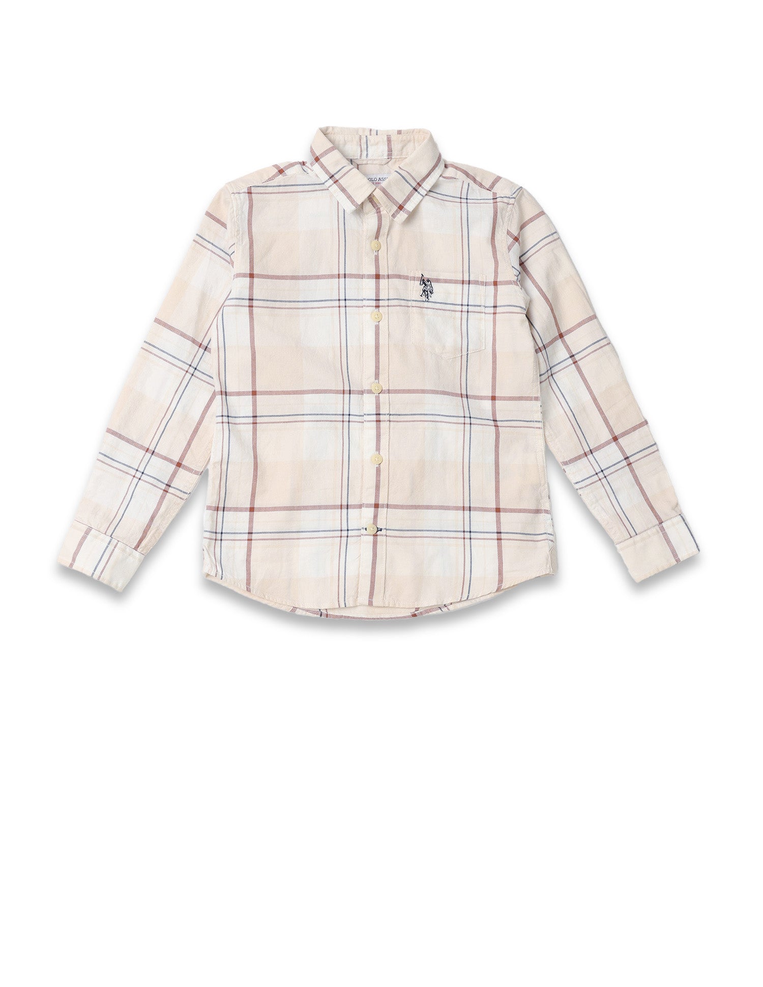 Boys Plaid Checked Regular Fit Shirt Ecru - U.S. POLO ASSN. | Large