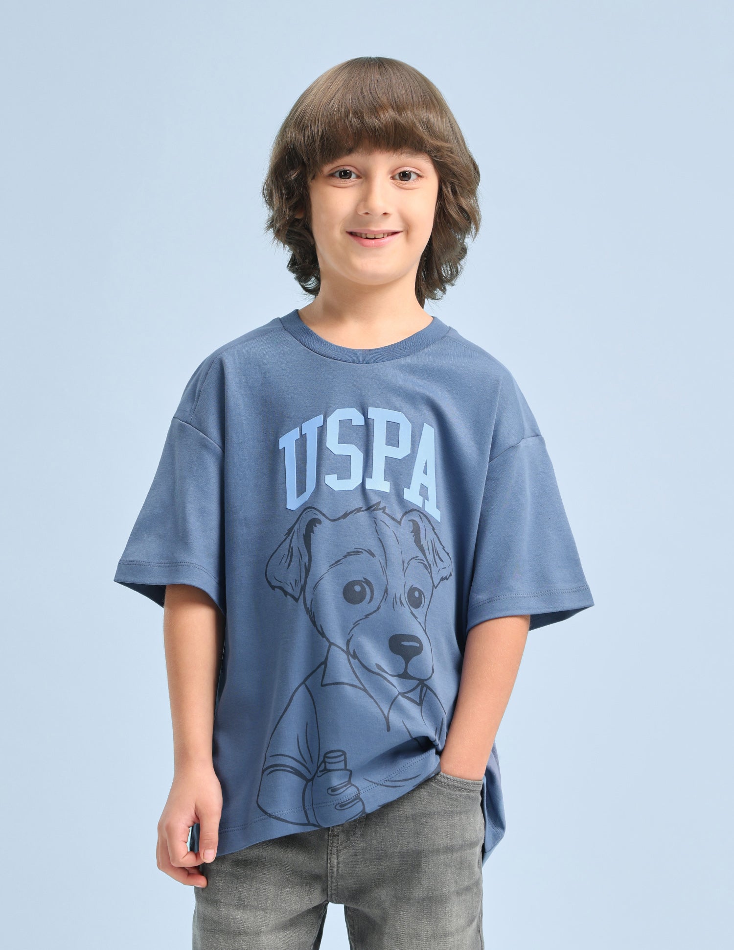 Graphic Brand Printed Oversized Fit T-Shirt Blue - U.S. Polo Assn. India | Large