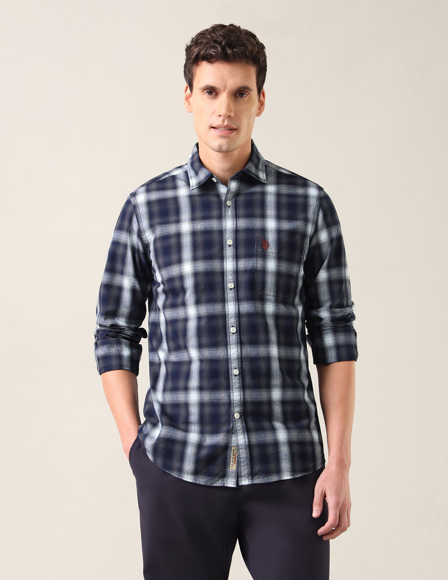 Plaid Checked Twill Shirt Navy - U.S. Polo Assn. India | Large