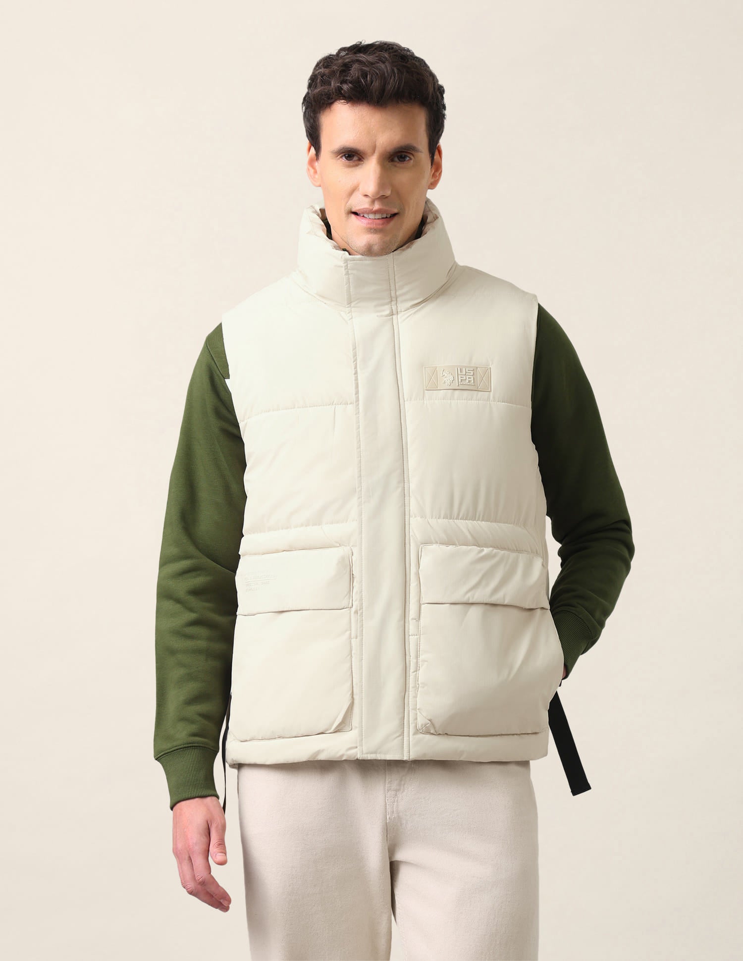 Regular Fit Solid Padded Jacket Ivory - U.S. Polo Assn. India | Large