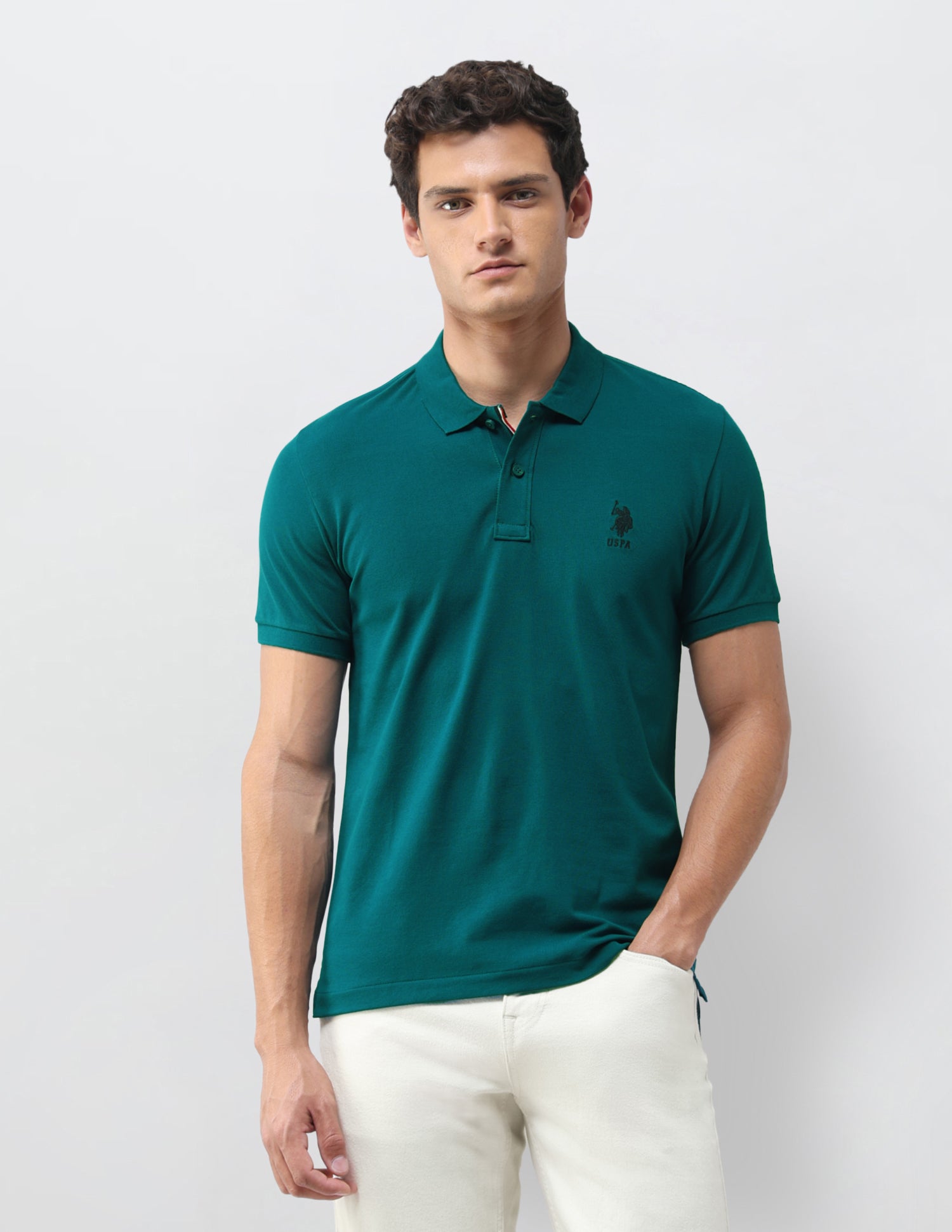Solid Slim Fit Polo Shirt Dark Green - U.S. Polo Assn. India | Large