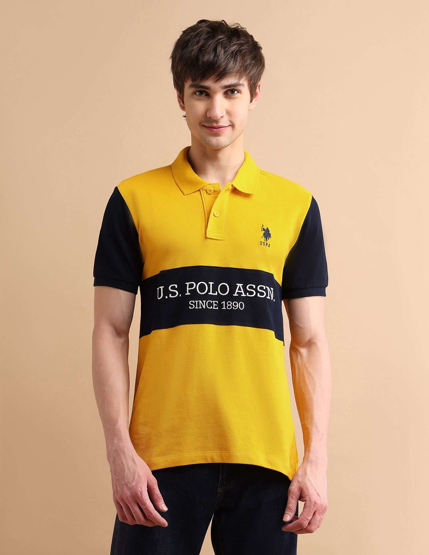Embroidered Rugby Polo Shirt Mustard - U.S. POLO ASSN. | Large