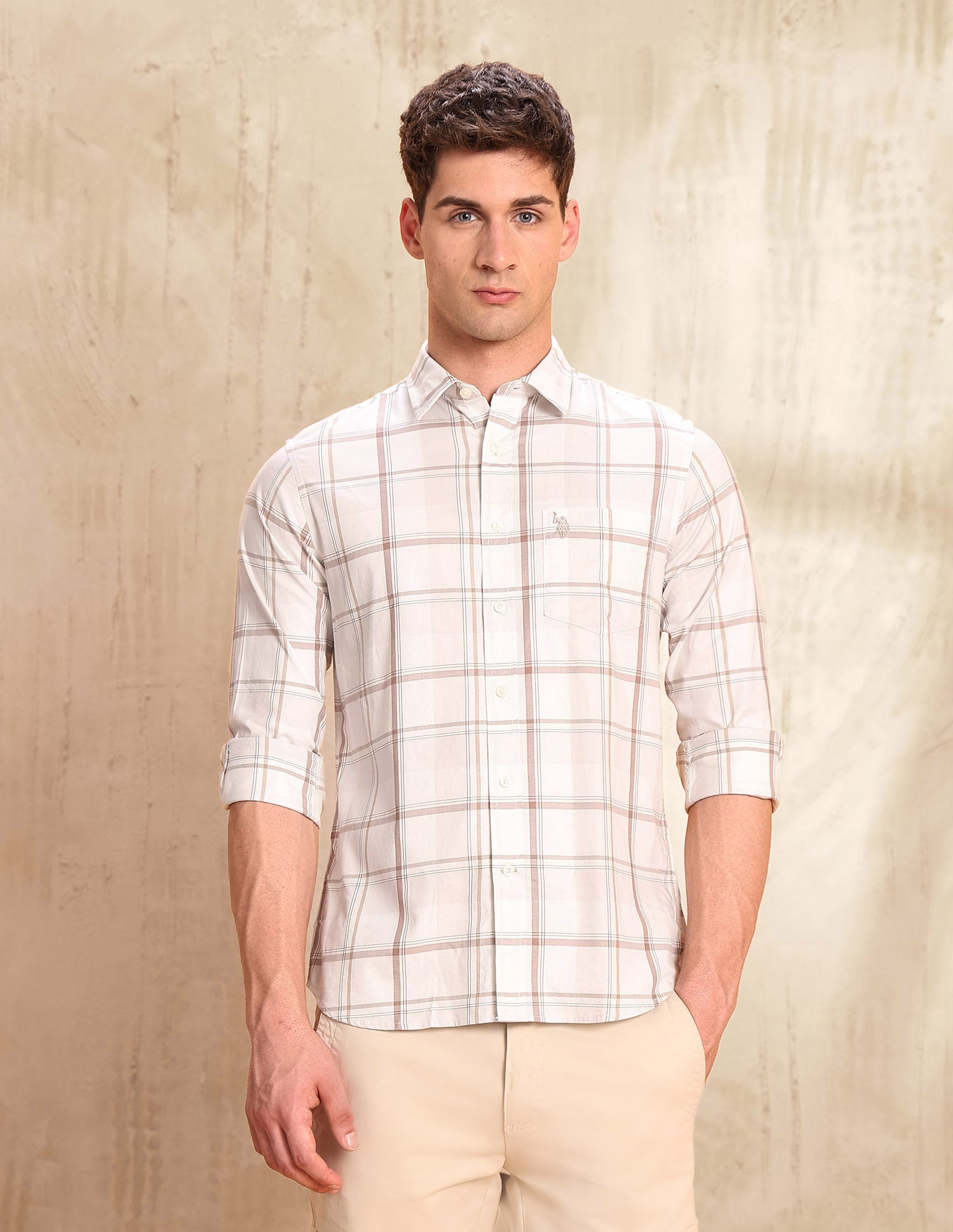 Twill Tailored Fit Shirt Beige - U.S. POLO ASSN. | Large