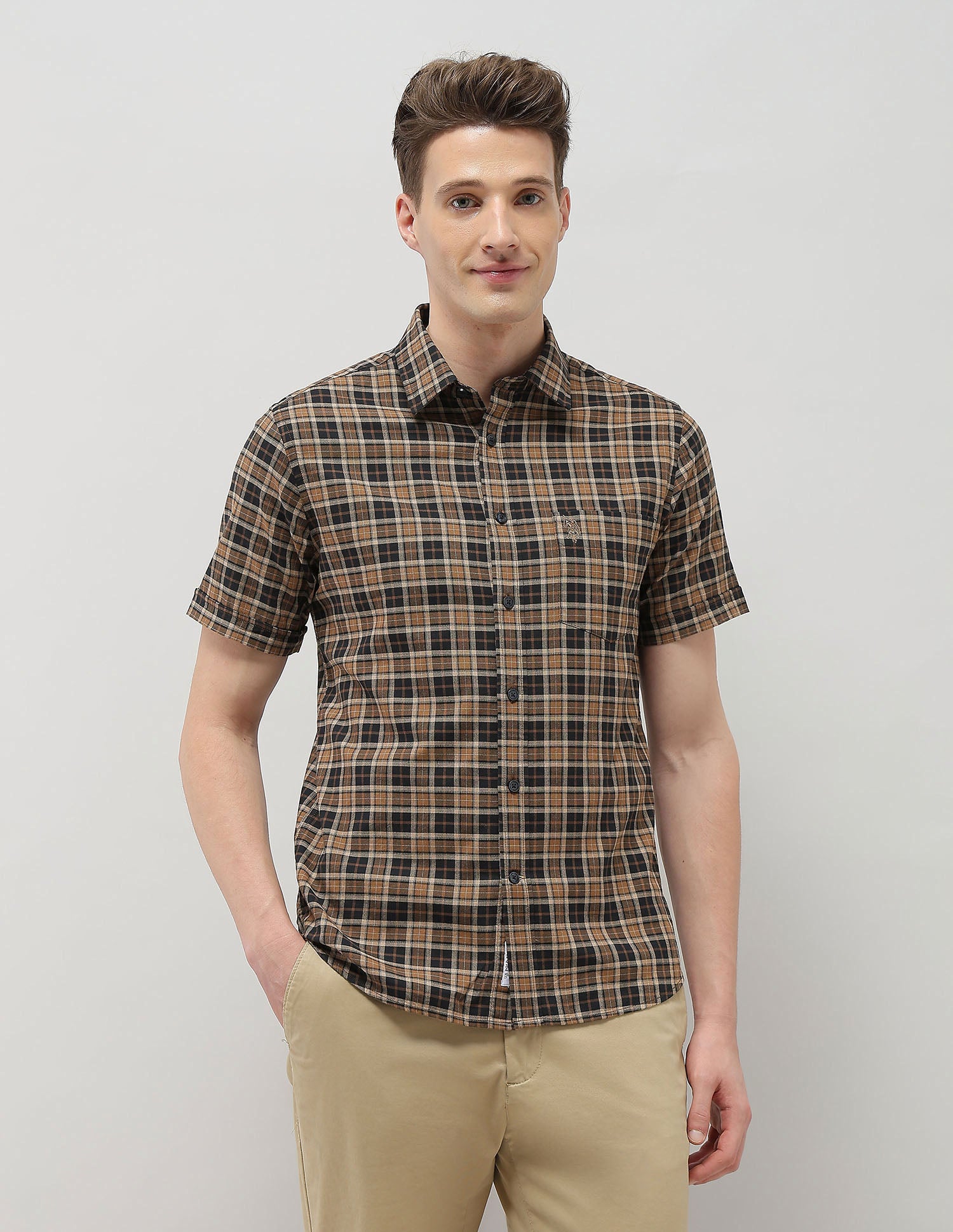 Plaid Checked Elevnado Regular Fit Shirt Brown - U.S. Polo Assn. India | Large