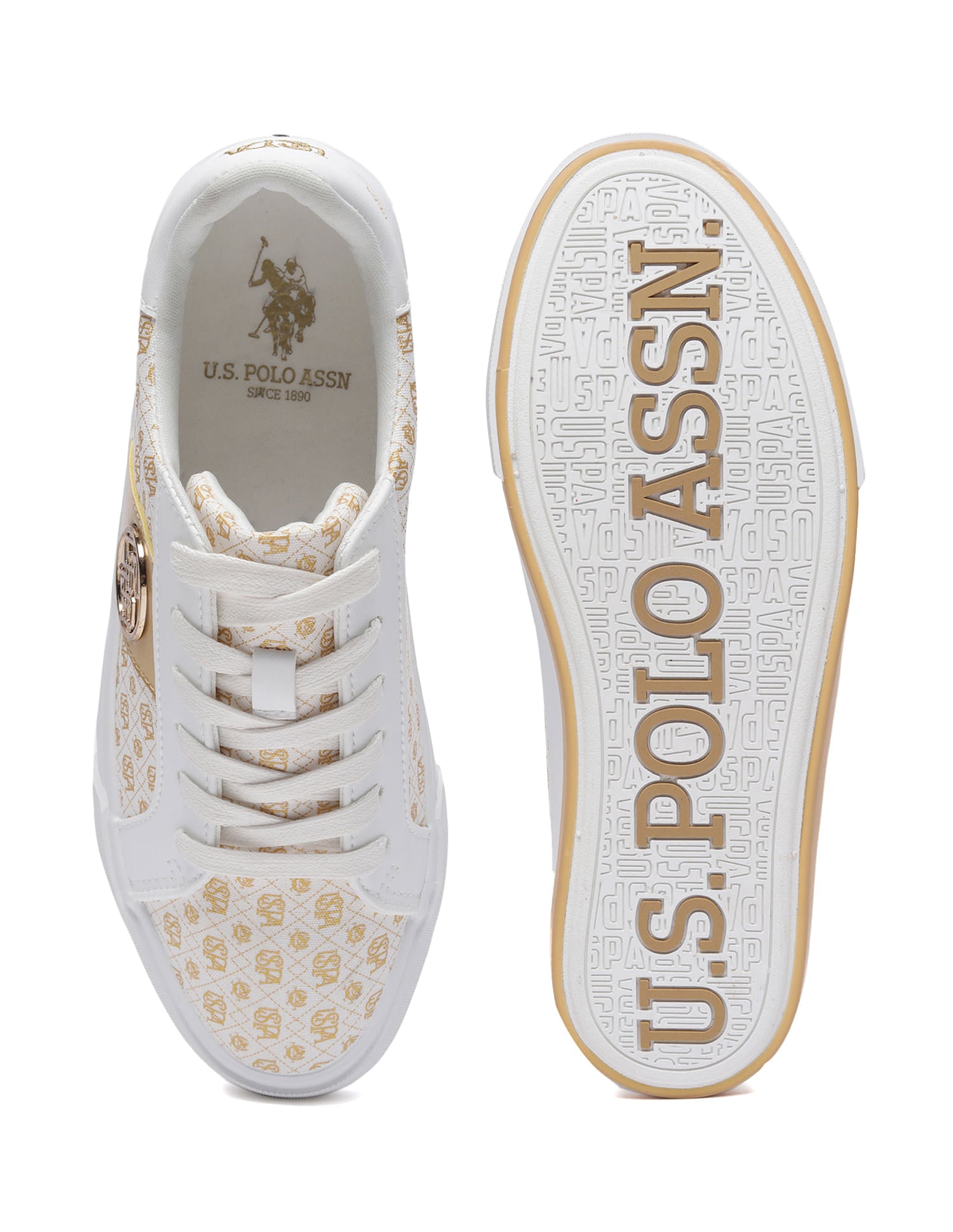 Women Monogram Canvas Charlotte Sneakers Off White - U.S. Polo Assn. India | Large