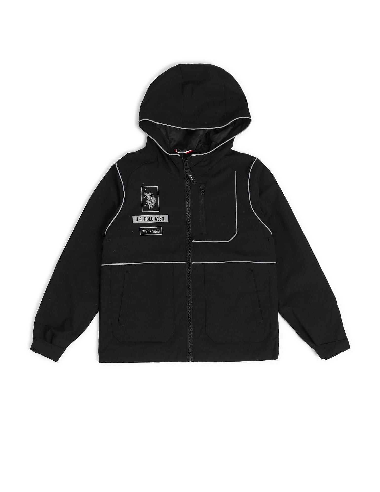 Boys Regular Fit Printed Casual Jacket Black - U.S. POLO ASSN. | Large