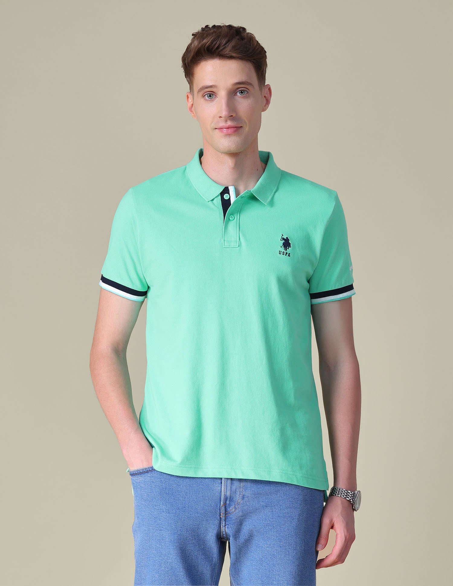 Solid Regular Fit Polo Shirt Light Green - U.S. POLO ASSN. | Large