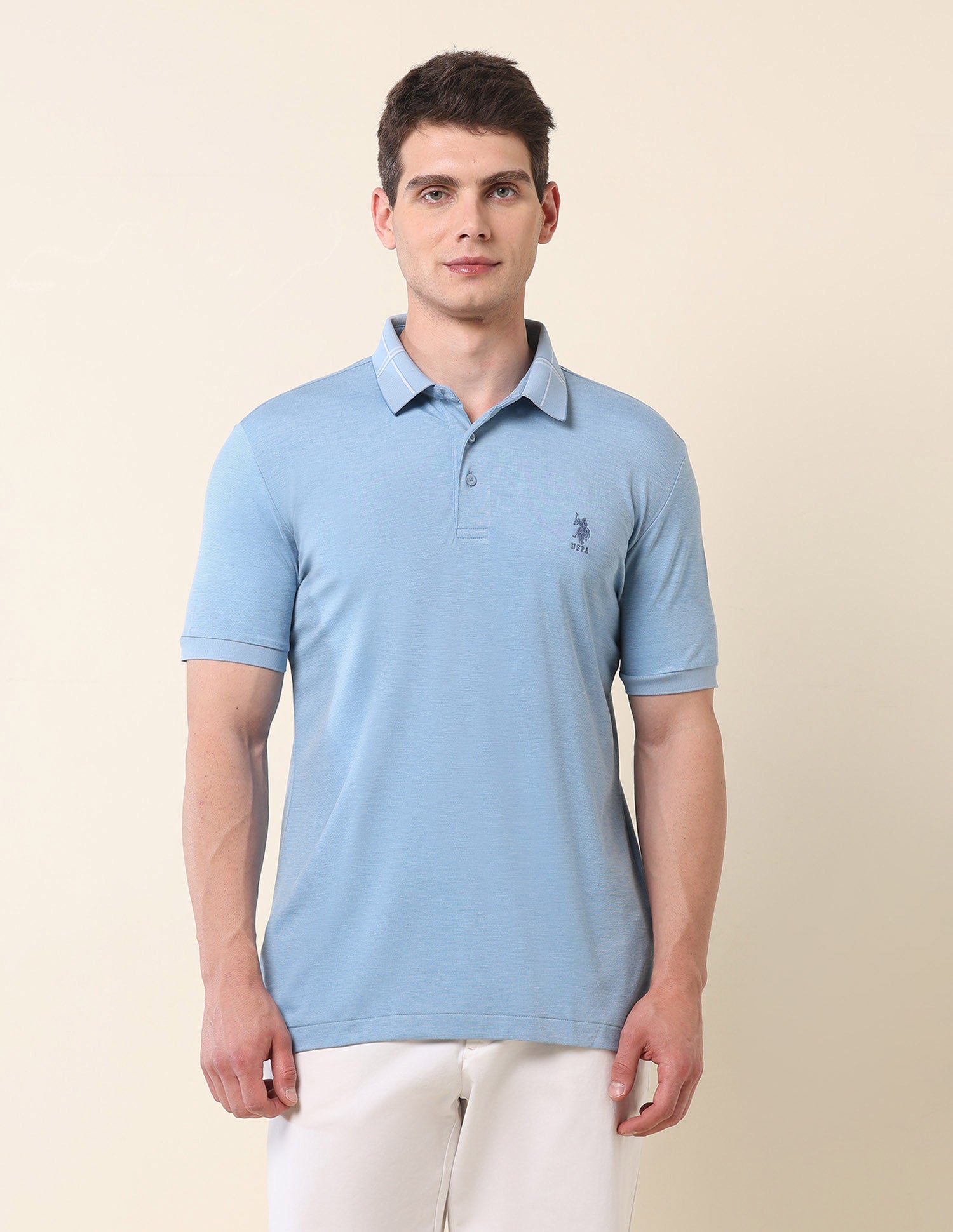 Solid Slim Fit Polo Shirt Light Blue - U.S. Polo Assn. India | Large