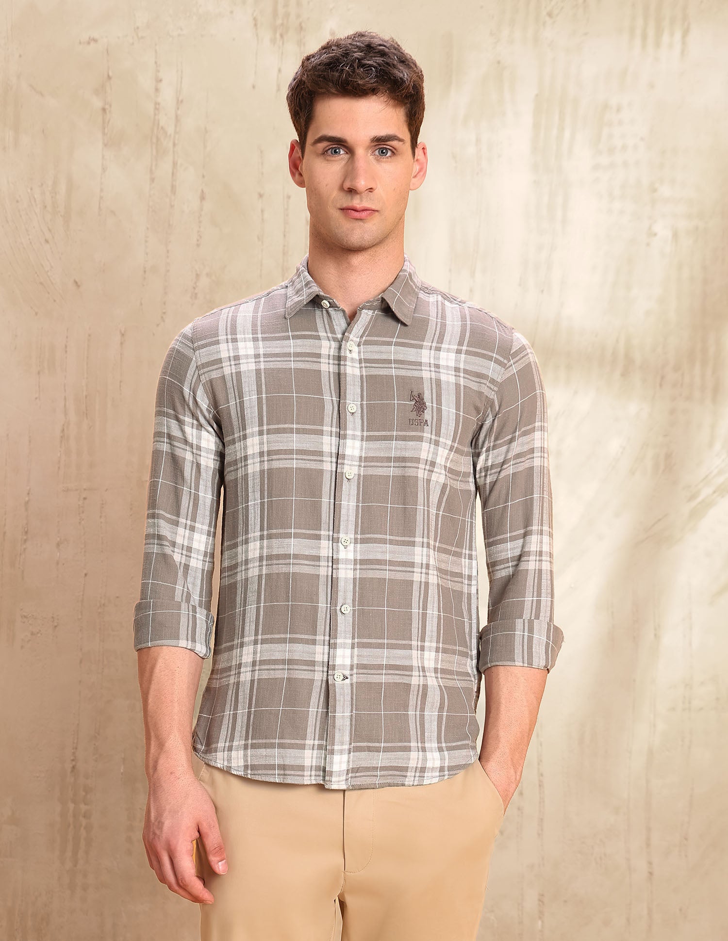 Tartan Checked Legend Of Horseshoe Shirt Mauve - U.S. POLO ASSN. | Large