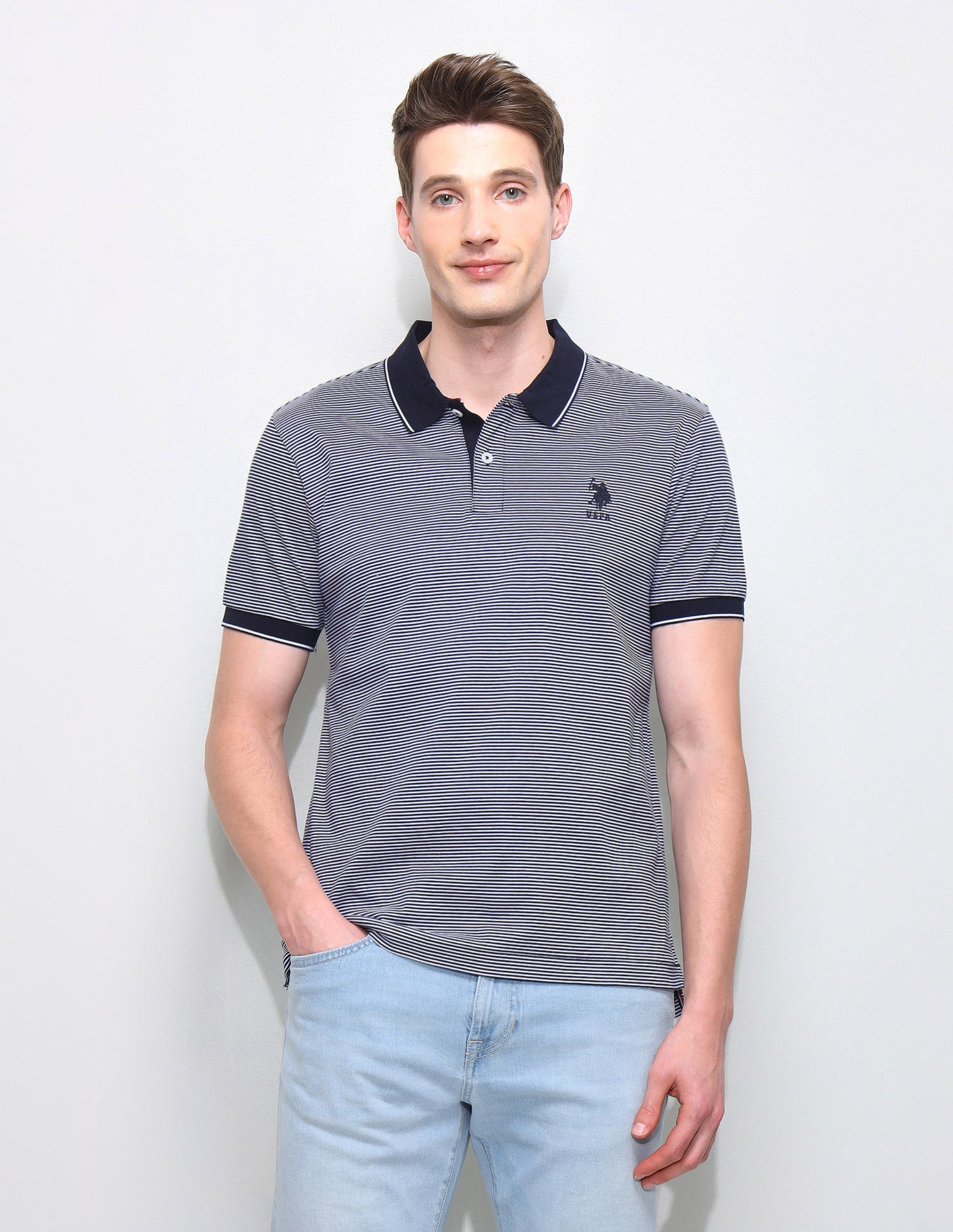 Horizontal Striped Slim Fit Polo Shirt Navy - U.S. Polo Assn. India | Large