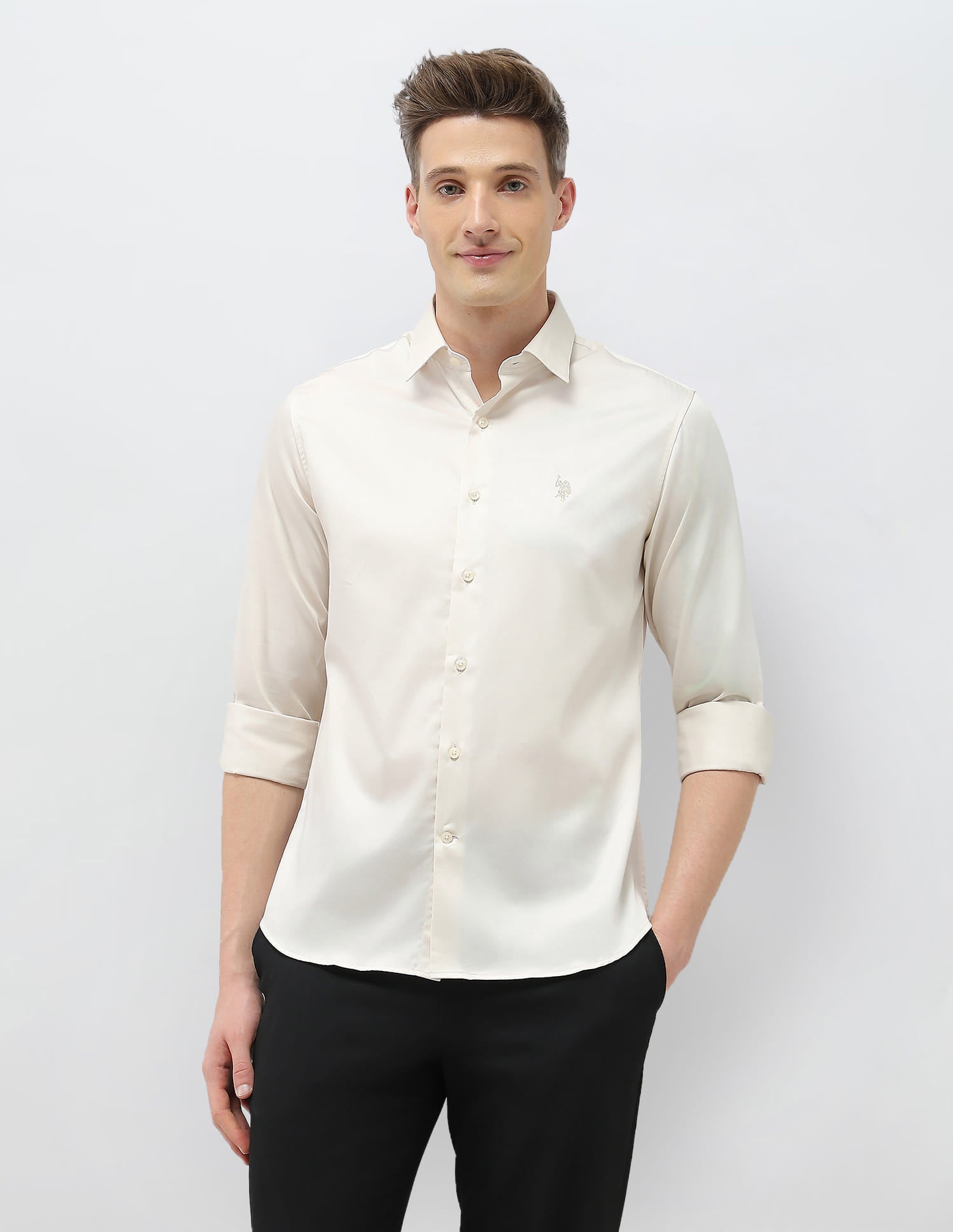 Solid Tailored Fit Shirt Ivory - U.S. Polo Assn. India | Large