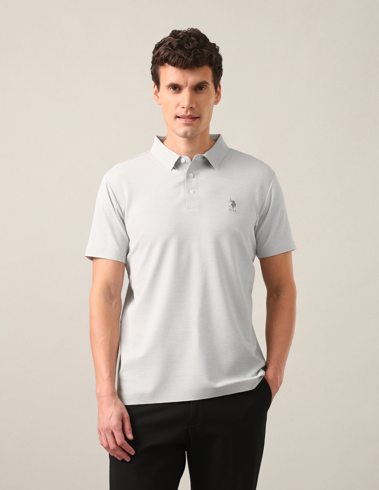 Solid Slim Fit Polo Shirt Light Grey - U.S. Polo Assn. India | Large