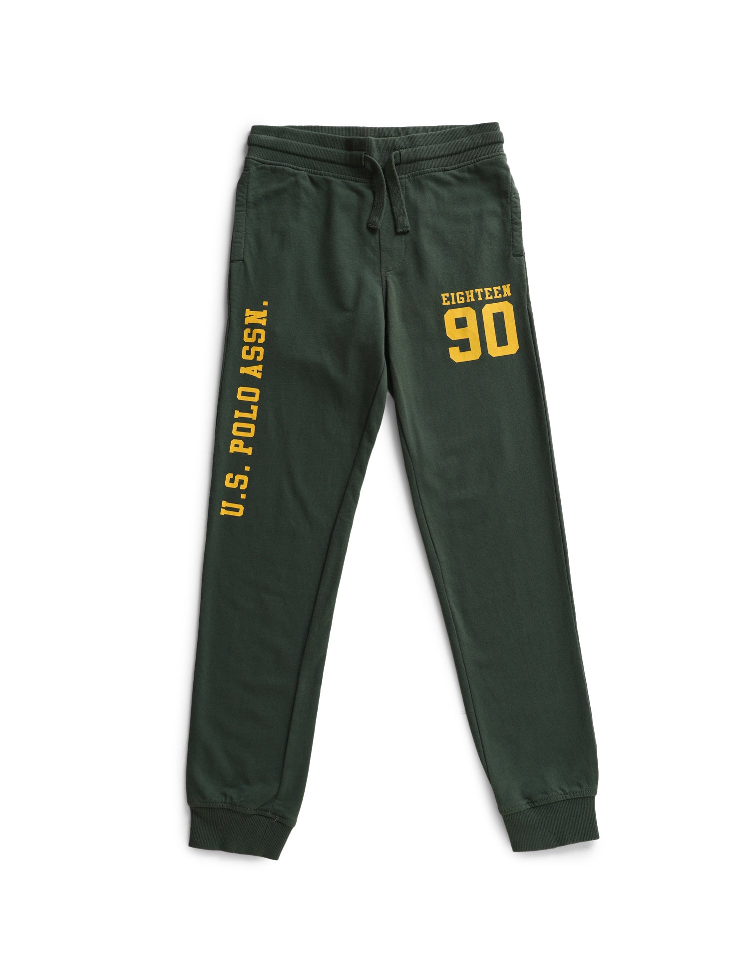 Boys Green Drawstring Waist Brand Print Joggers Green - U.S. Polo Assn. India | Large